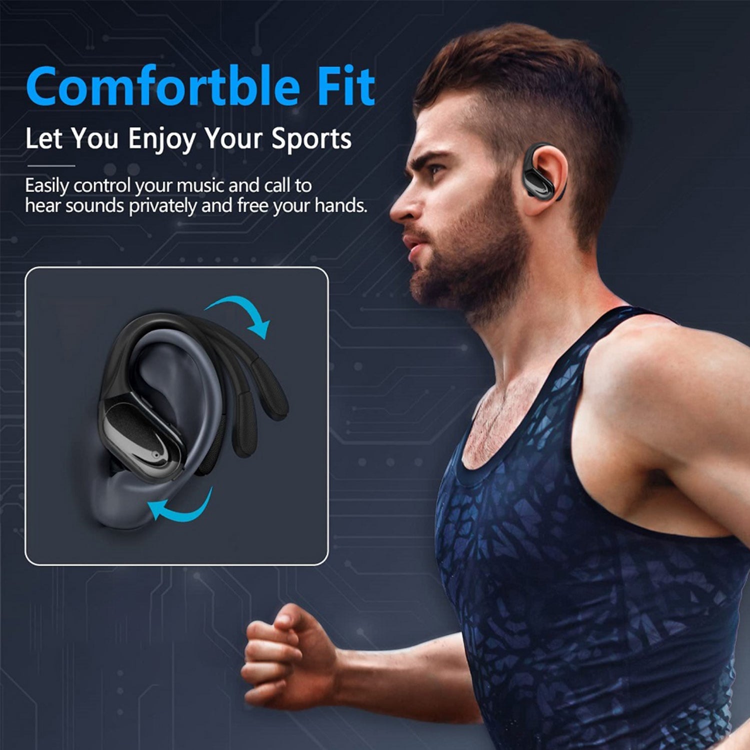 Wireless Bluetooth Headphones 8Hrs Playtime HD Stereo ,Audio Digital LED Display ,Over-Ear Earphones With Earhook Waterproof With Mic For Sport Running Workout Headphones