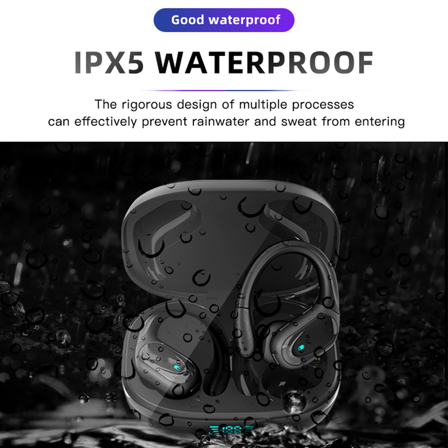 Wireless Bluetooth Headphones 8Hrs Playtime HD Stereo ,Audio Digital LED Display ,Over-Ear Earphones With Earhook Waterproof With Mic For Sport Running Workout Headphones