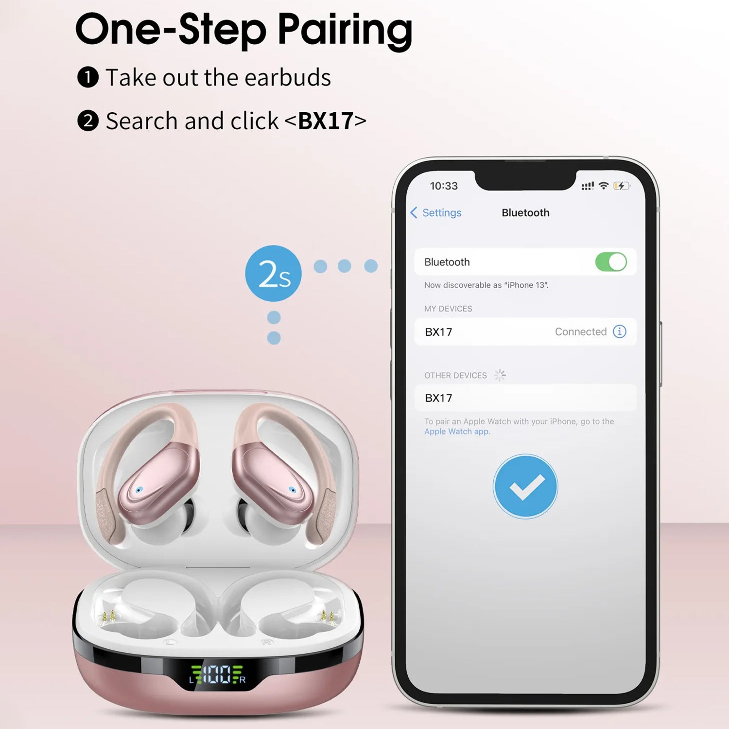 Wireless Bluetooth Headphones 8Hrs Playtime HD Stereo ,Audio Digital LED Display ,Over-Ear Earphones With Earhook Waterproof With Mic For Sport Running Workout Headphones