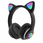 Headset wireless Bluetooth cat ear headset LED luminous plug-in card folding e-sports game headset
