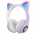 Headset wireless Bluetooth cat ear headset LED luminous plug-in card folding e-sports game headset