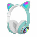 Headset wireless Bluetooth cat ear headset LED luminous plug-in card folding e-sports game headset