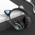 Headset wireless Bluetooth cat ear headset LED luminous plug-in card folding e-sports game headset