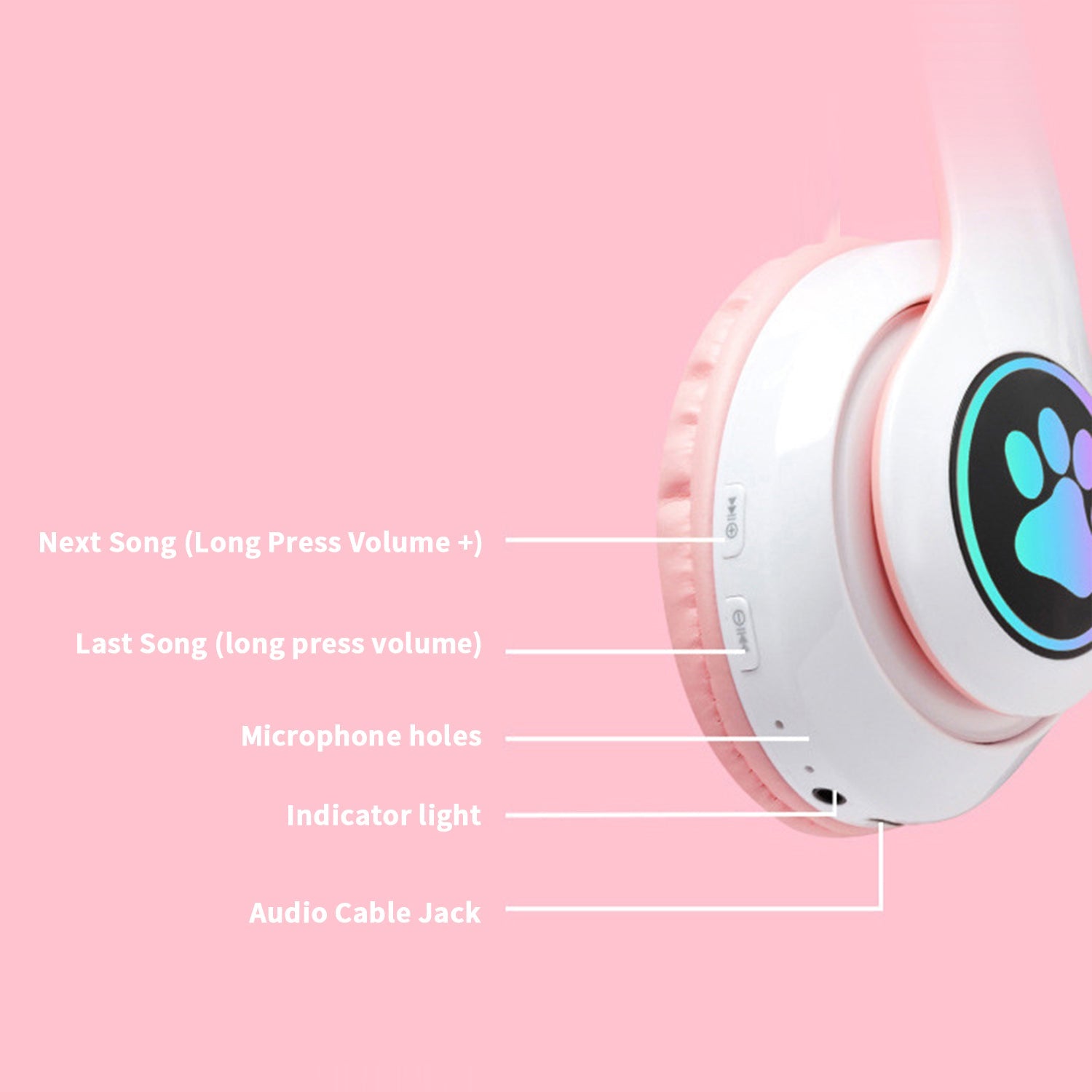 Headset wireless Bluetooth cat ear headset LED luminous plug-in card folding e-sports game headset