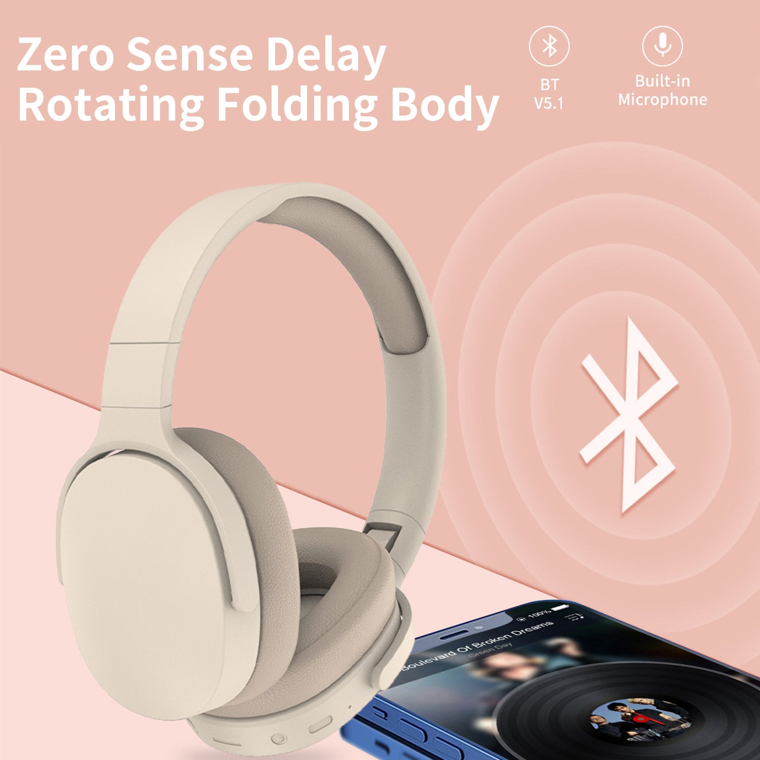 Wireless Headset Bluetooth Headphones with Intelligent Noise Reduction Bluetooth-Compatible Wireless with Microphone Foldable Sports Headset