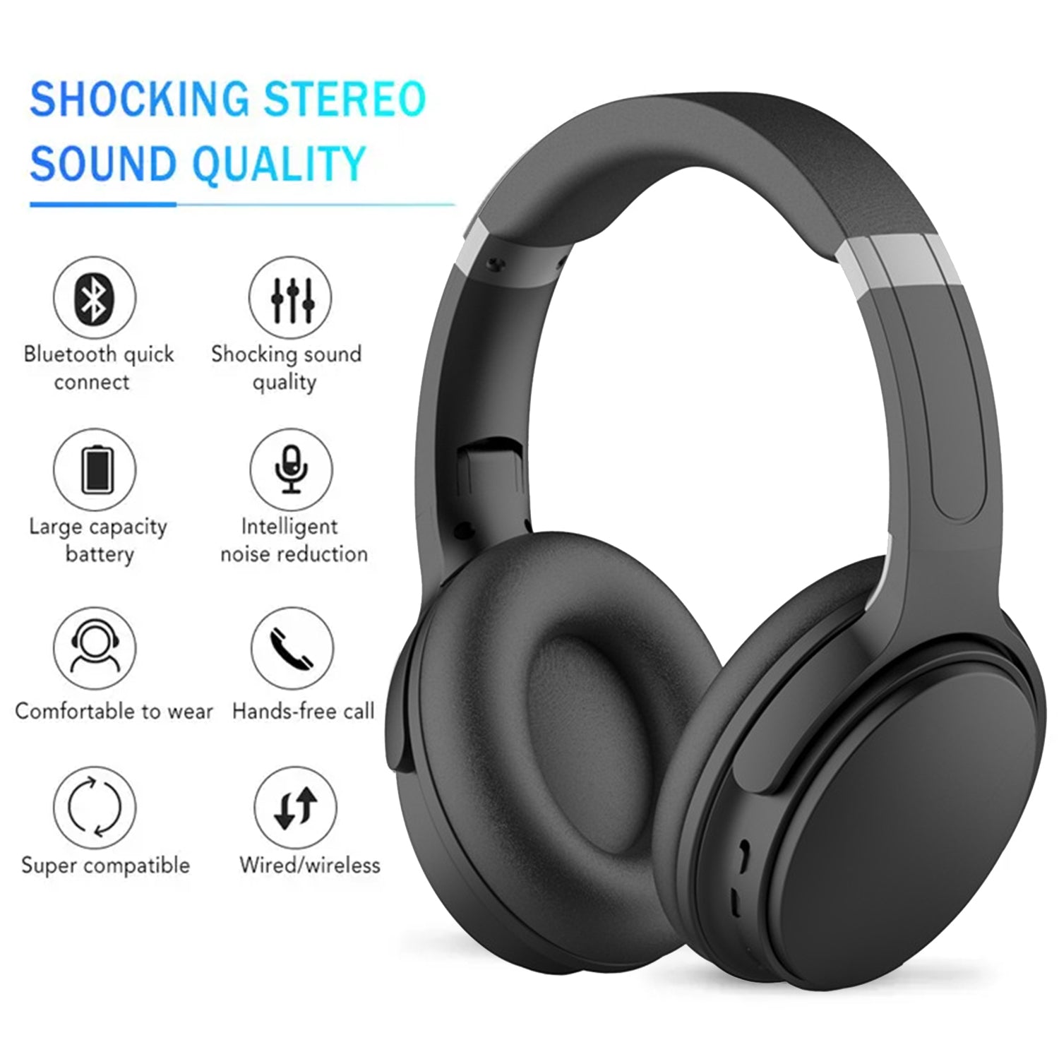 Bluetooth Over Ear Headphones, Wireless Stereo Folding Headphones and Wireless Headset, for Mobile Phone, TV, PC, Soft Earmuffs and Lightweight