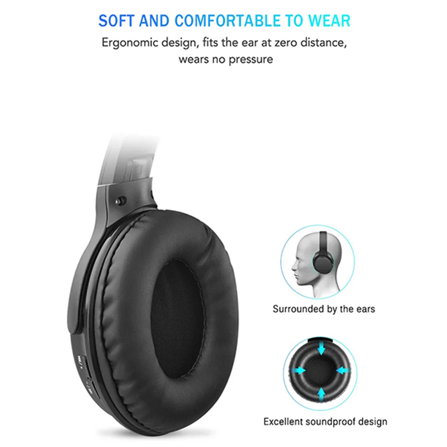 Bluetooth Over Ear Headphones, Wireless Stereo Folding Headphones and Wireless Headset, for Mobile Phone, TV, PC, Soft Earmuffs and Lightweight