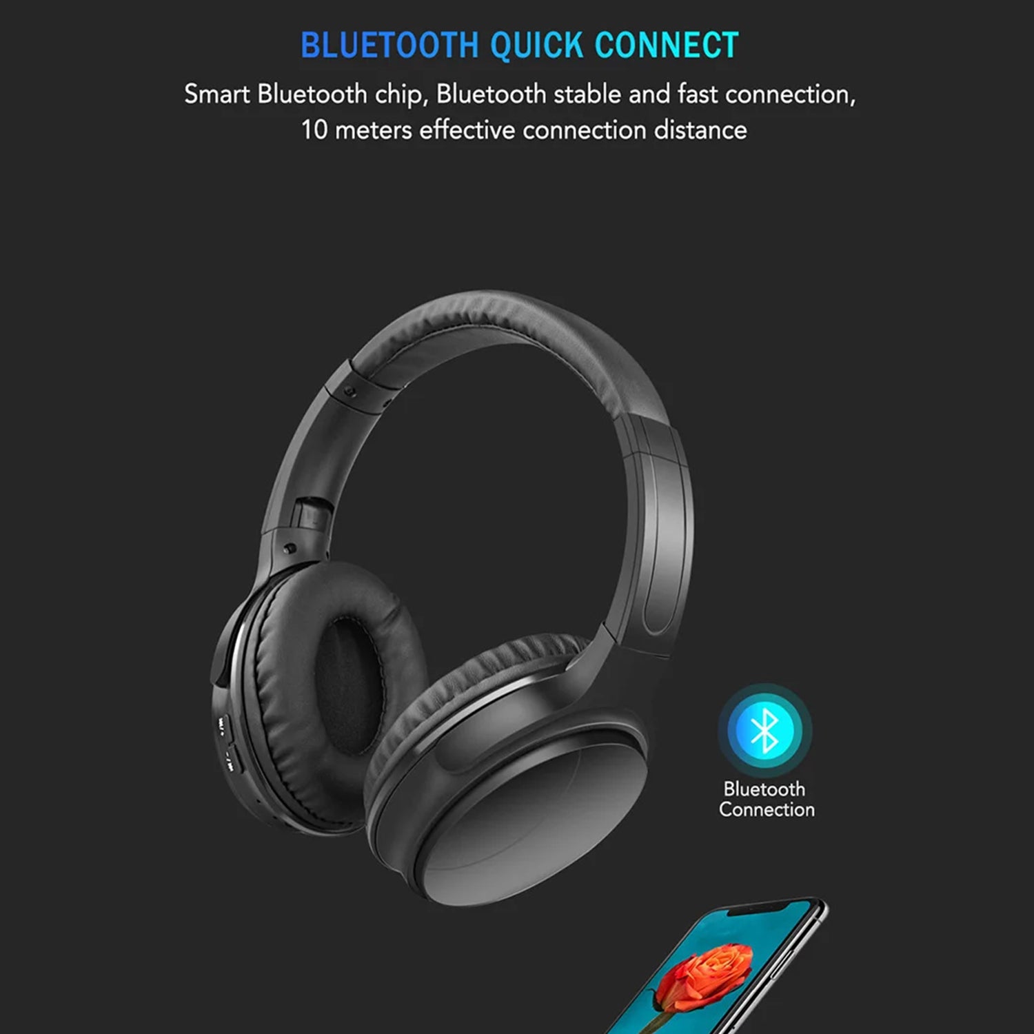 Bluetooth Over Ear Headphones, Wireless Stereo Folding Headphones and Wireless Headset, for Mobile Phone, TV, PC, Soft Earmuffs and Lightweight