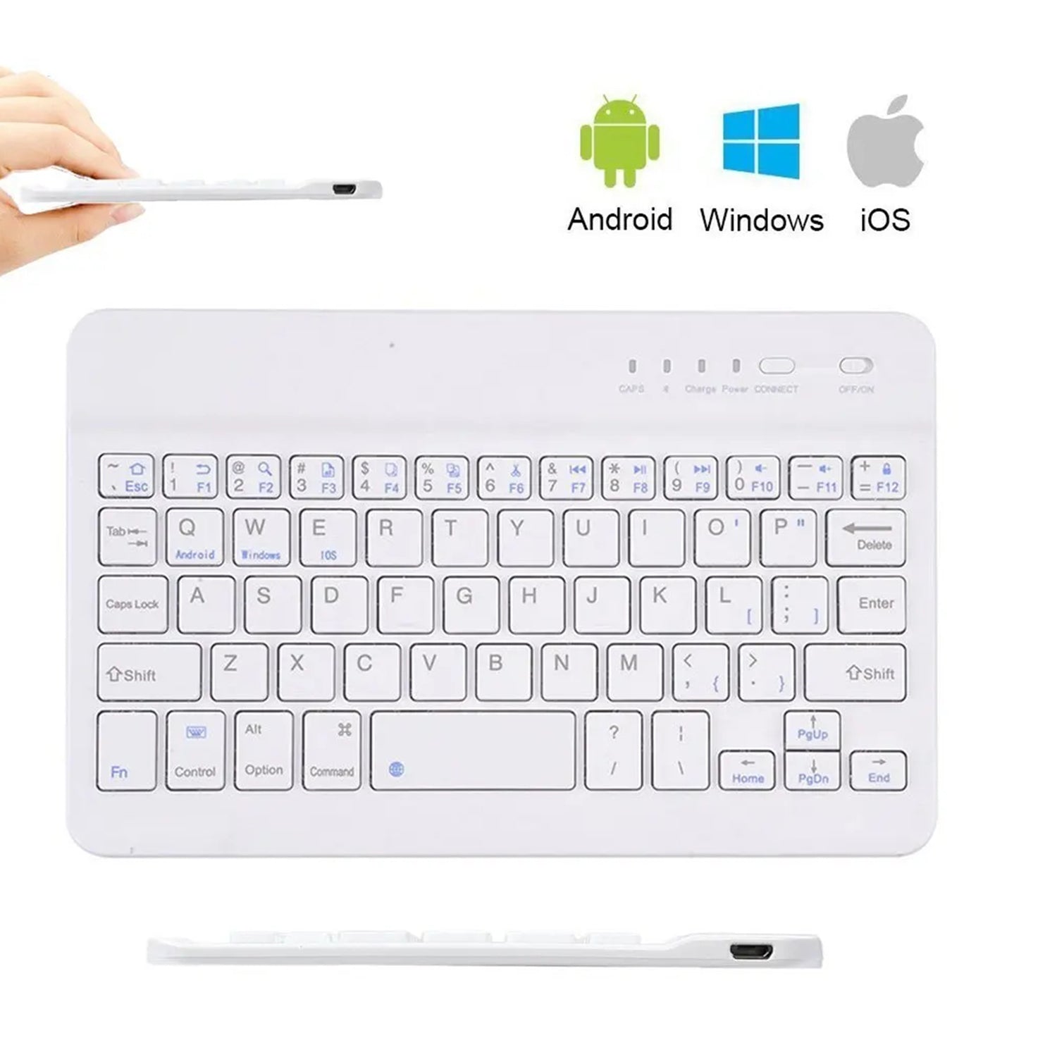 7-inch Bluetooth Wireless Mini Keyboard for IOS/MAC/Windows/Android-White