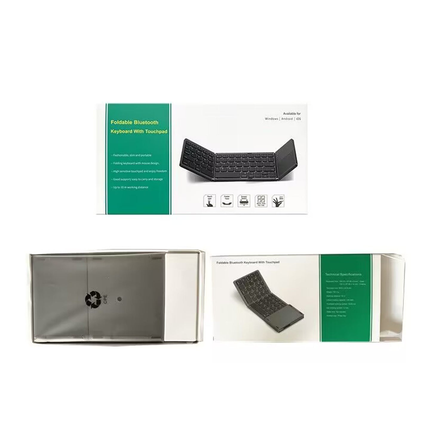 Portable Folding Wireless keyboard Bluetooth Rechargeable BT Touchpad Keypad for IOS/Android/Windows ipad Tablet-Black