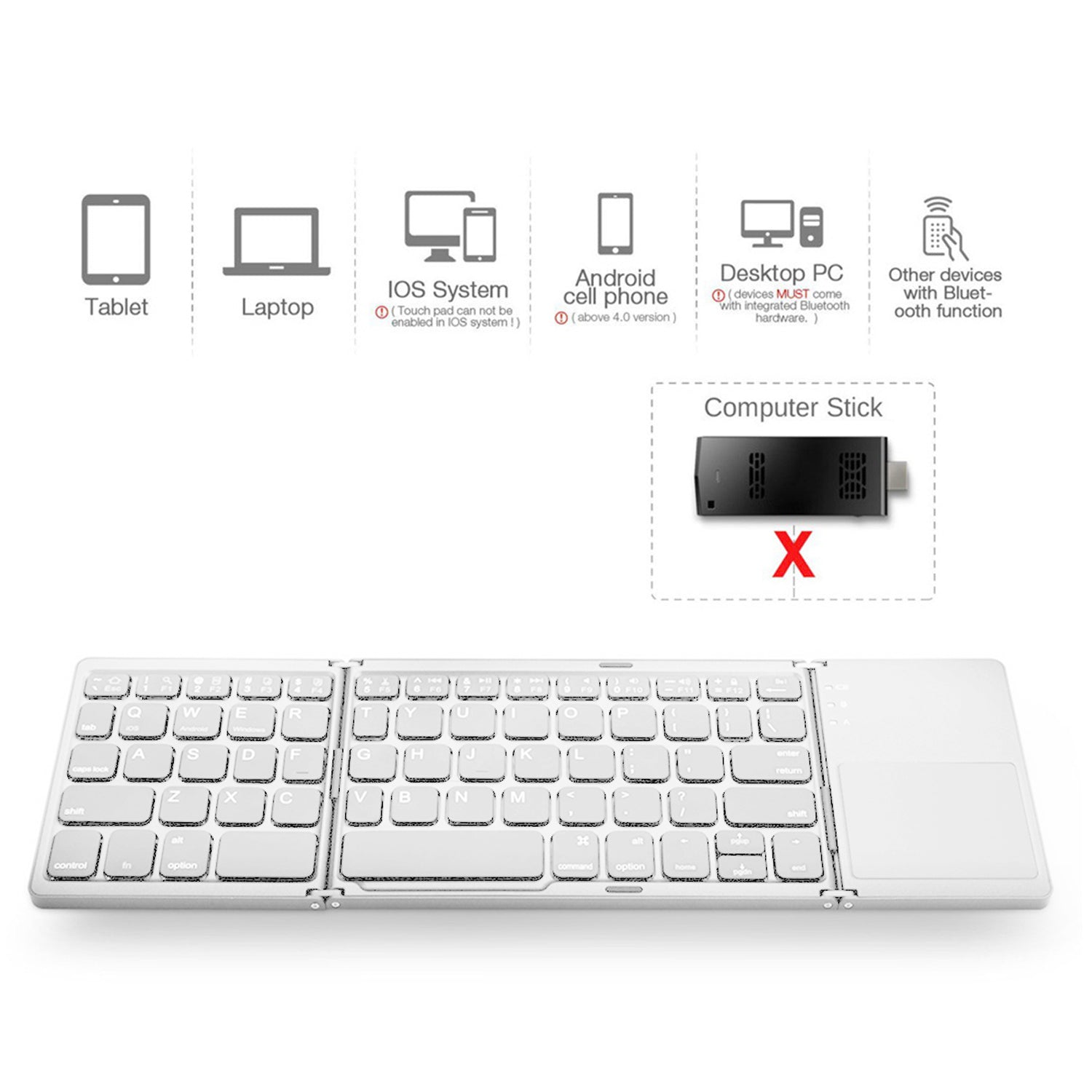 Portable Folding Wireless keyboard Bluetooth Rechargeable BT Touchpad Keypad for IOS/Android/Windows ipad Tablet-Black