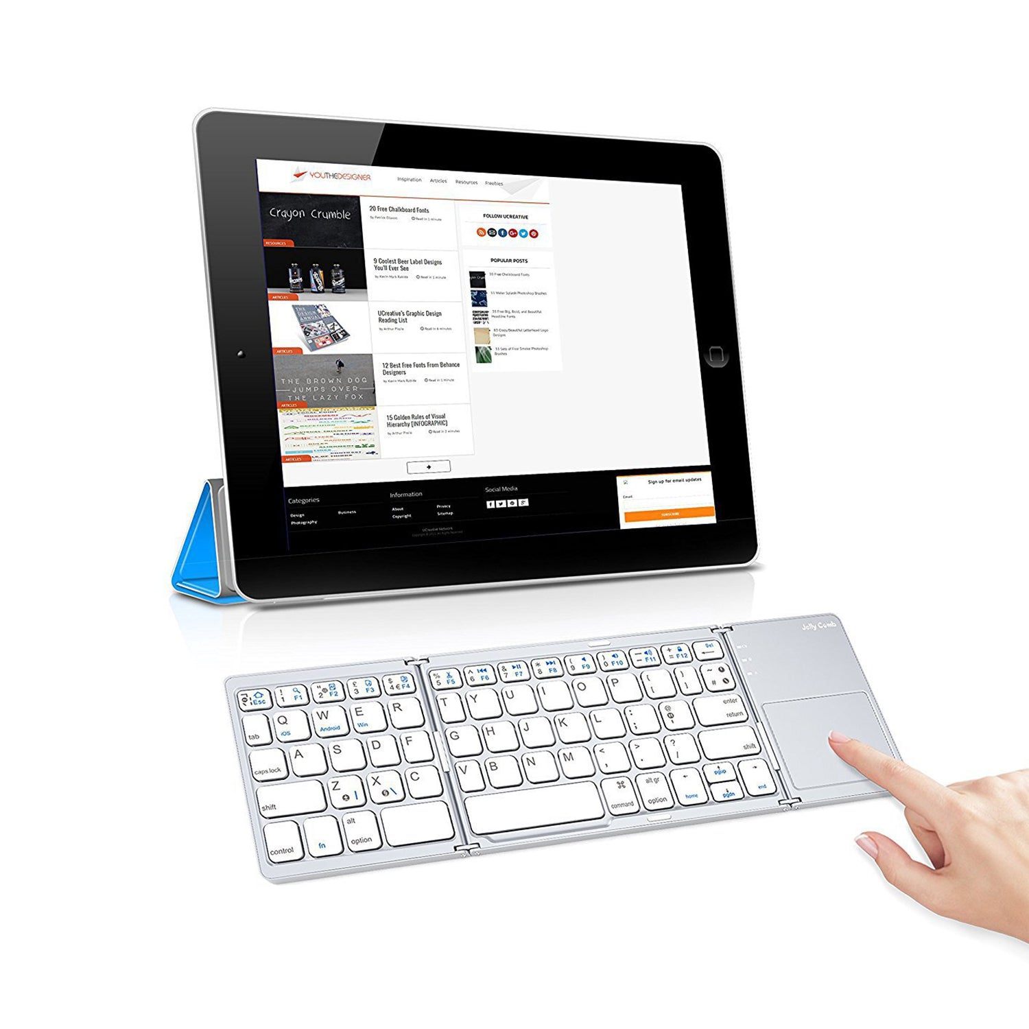 Portable Folding Wireless keyboard Bluetooth Rechargeable BT Touchpad Keypad for IOS/Android/Windows ipad Tablet-Black