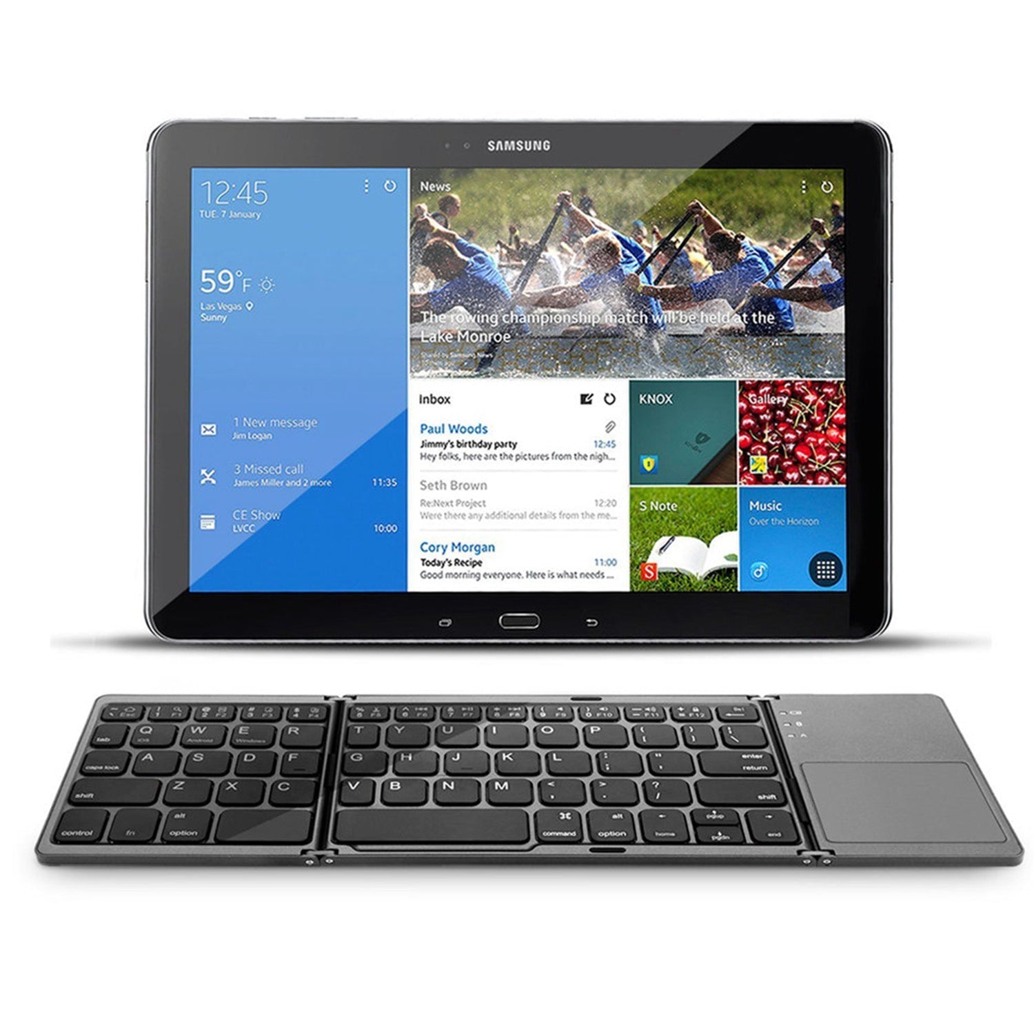Portable Folding Wireless keyboard Bluetooth Rechargeable BT Touchpad Keypad for IOS/Android/Windows ipad Tablet-Black