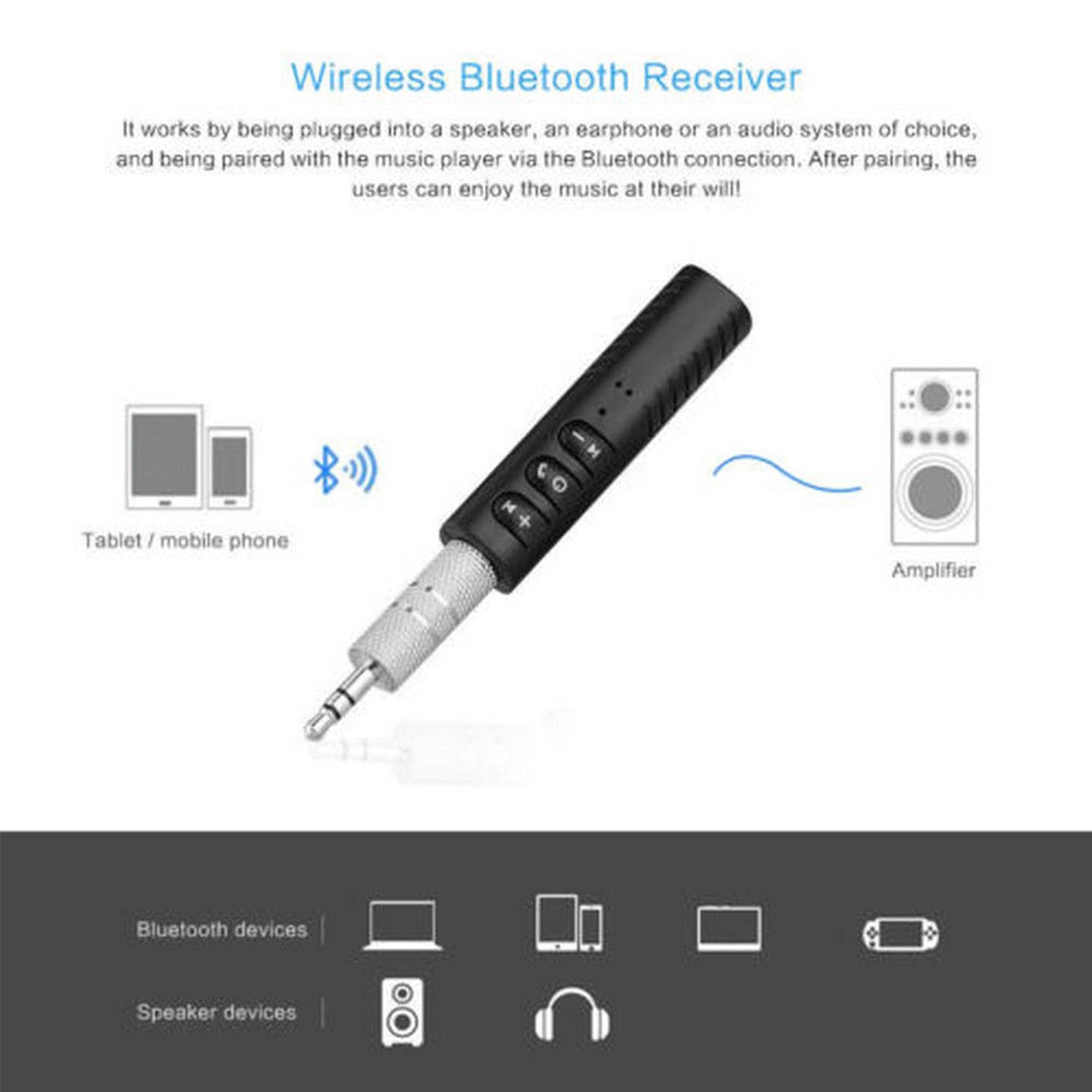 Mini Wireless Bluetooth Receiver Portable Aux Audio Receiver Adapter
