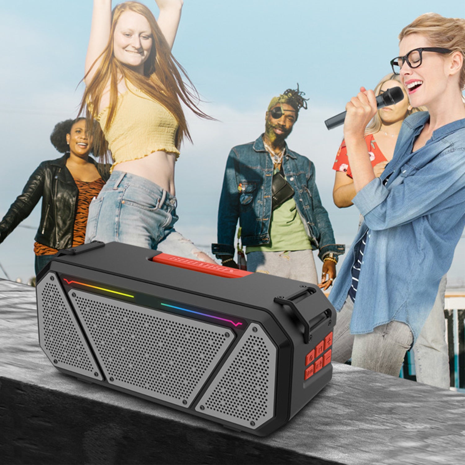 Wireless dazzle colour outdoor karaoke remote controller Bluetooth speaker-Black