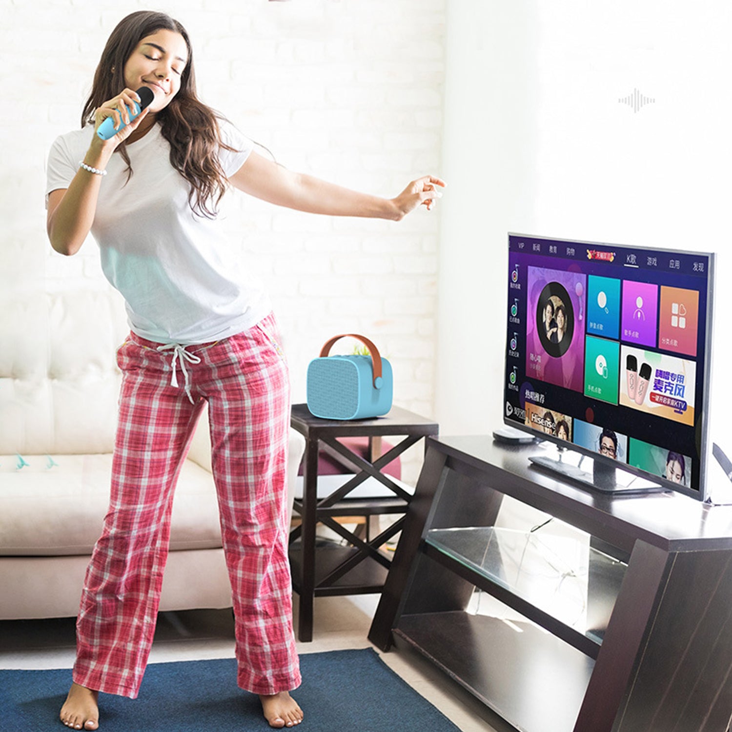 Hand Carry Bluetooth karaoke Sound With Microphone Set,All in One