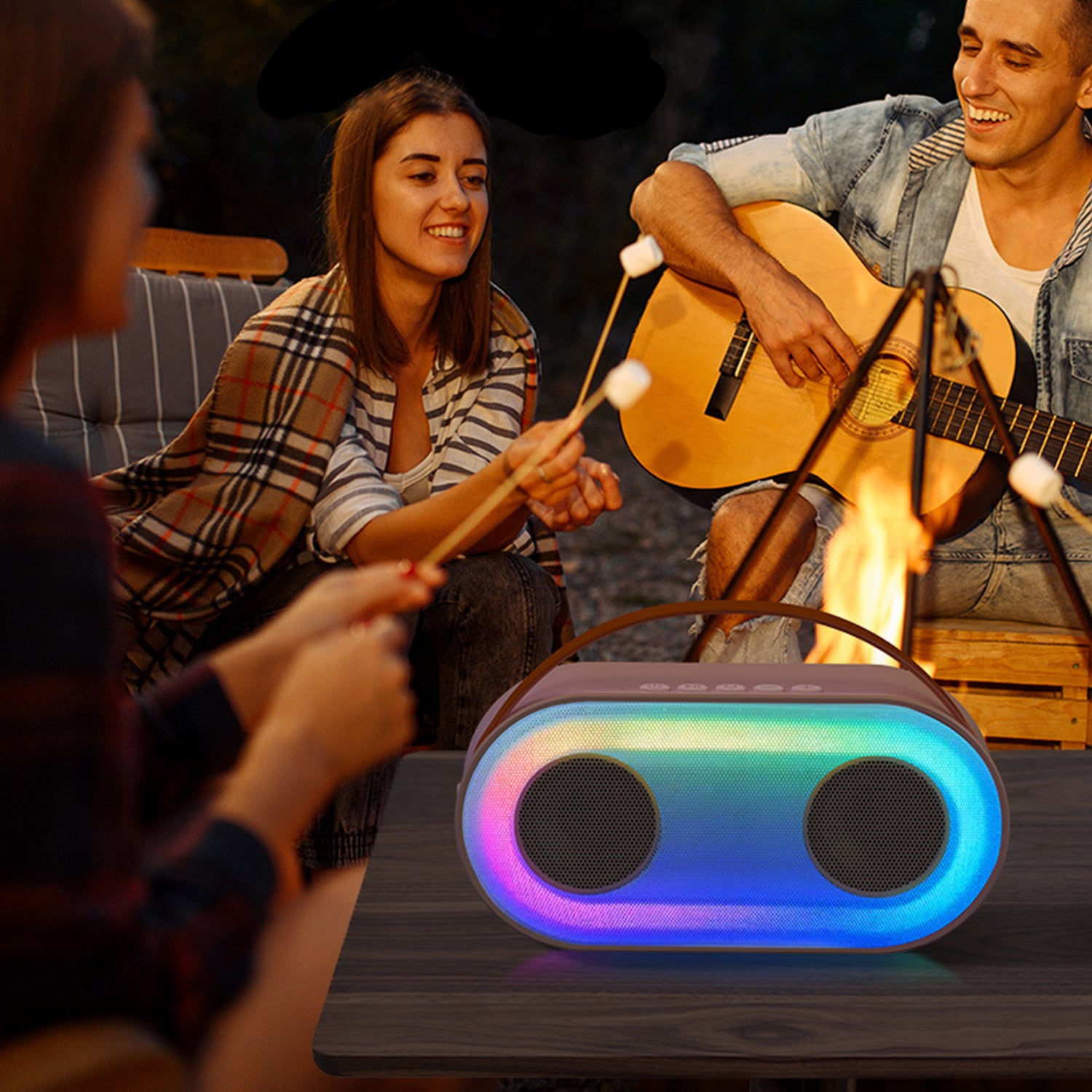 Wireless Bluetooth Colorful Light Outdoor Sound Dual Microphone Set