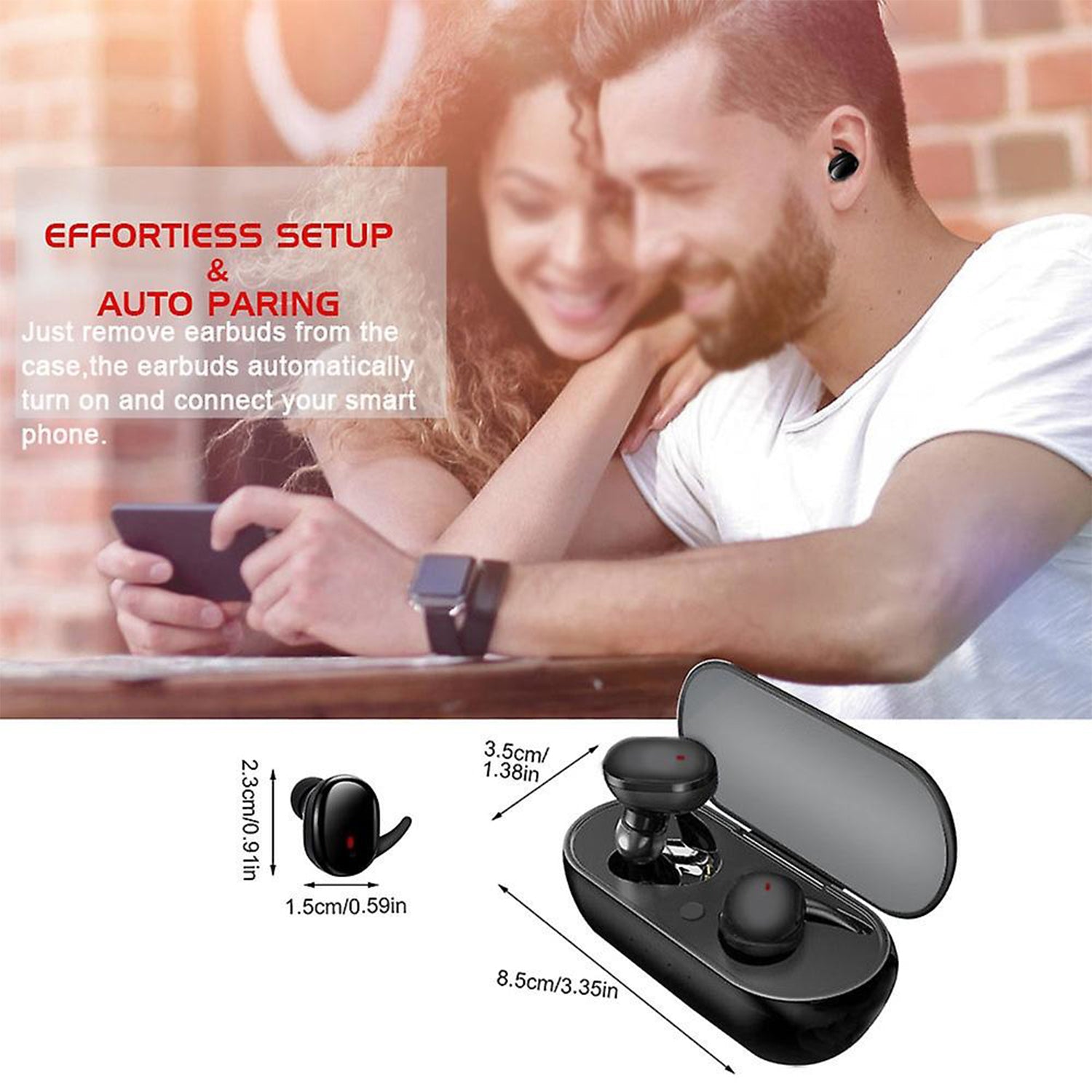 Bluetooth Headphones 5.0 True Wireless Earbuds Auto Pairing with Built in Mic and Portable Charging Case