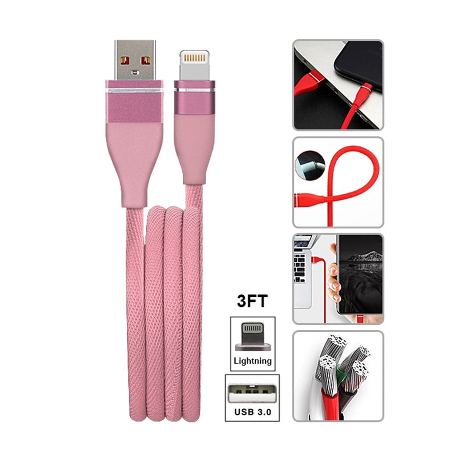 Fast Charge Tangle Free Rubberized Cable for iPhone14/13/12/ 11/11 Pro /11 Pro Max/ Xs Max/ X / XS/ 8 / 7  (3FT)