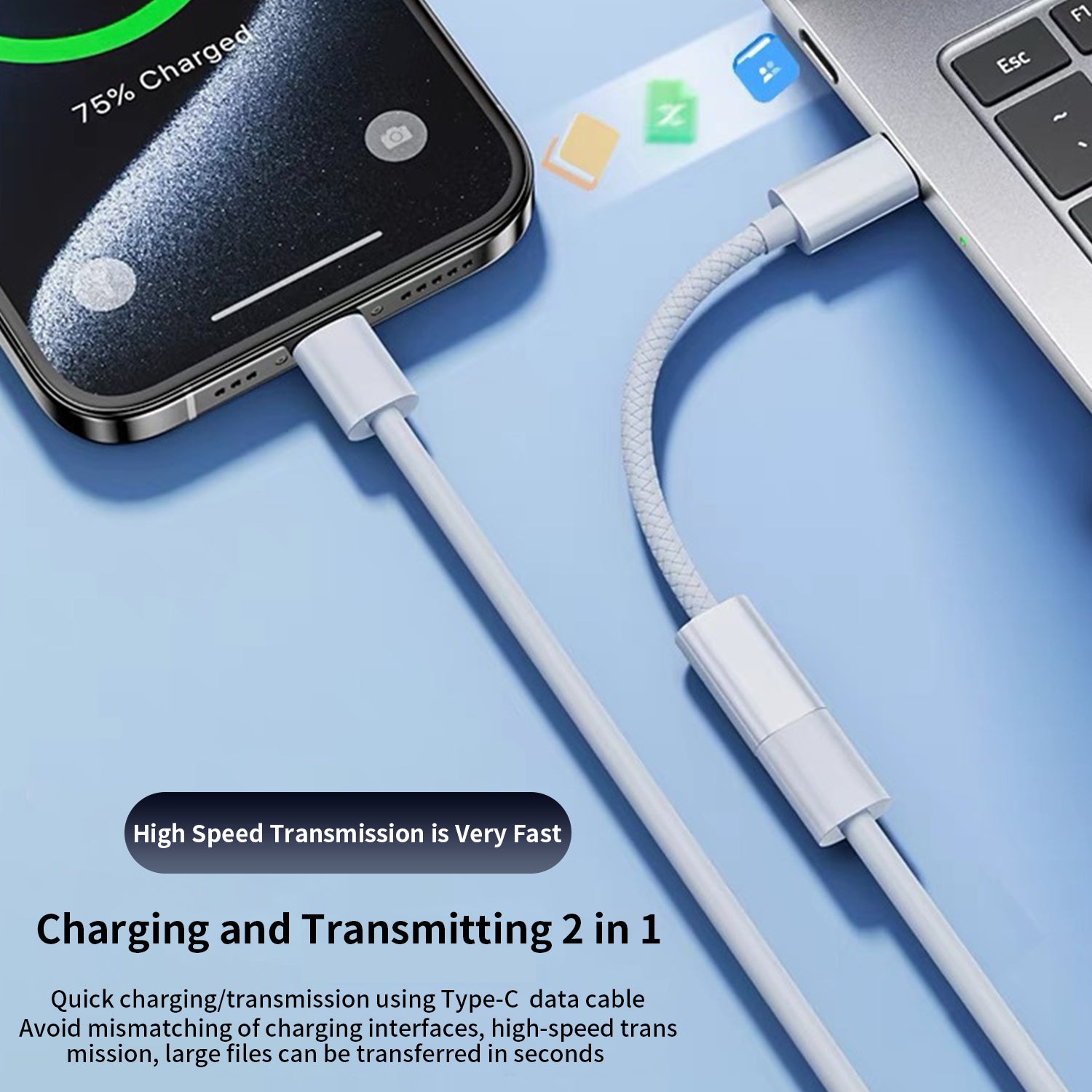 USB-C to Lightning Cable Cord Adapter-White