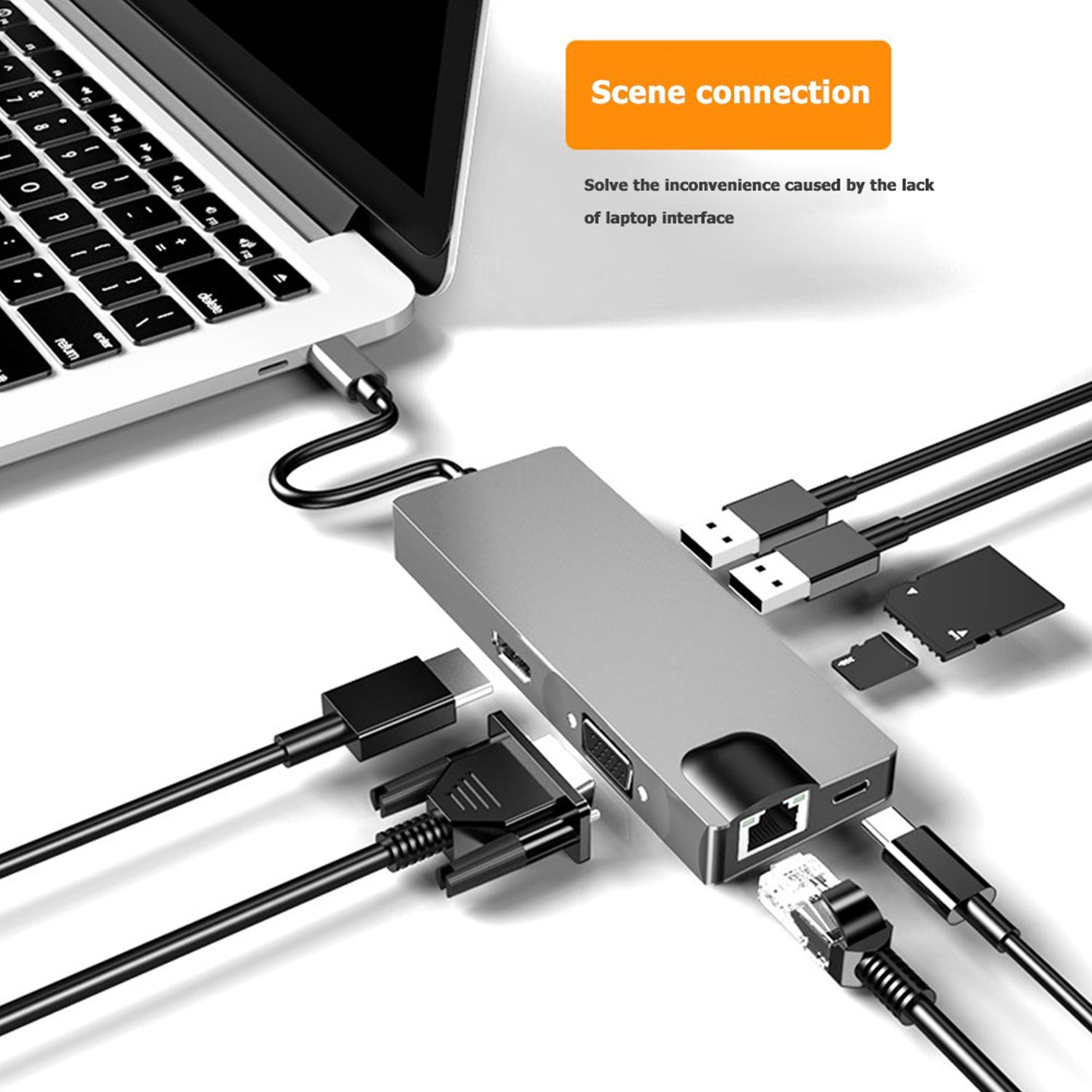 USB C Hub 8 in 1, 4K HDMI USB C Docking Station, Type-C Data Port, USB 3.0 Ports, Portable Data Hub for Notebook PC, Laptop-Sliver