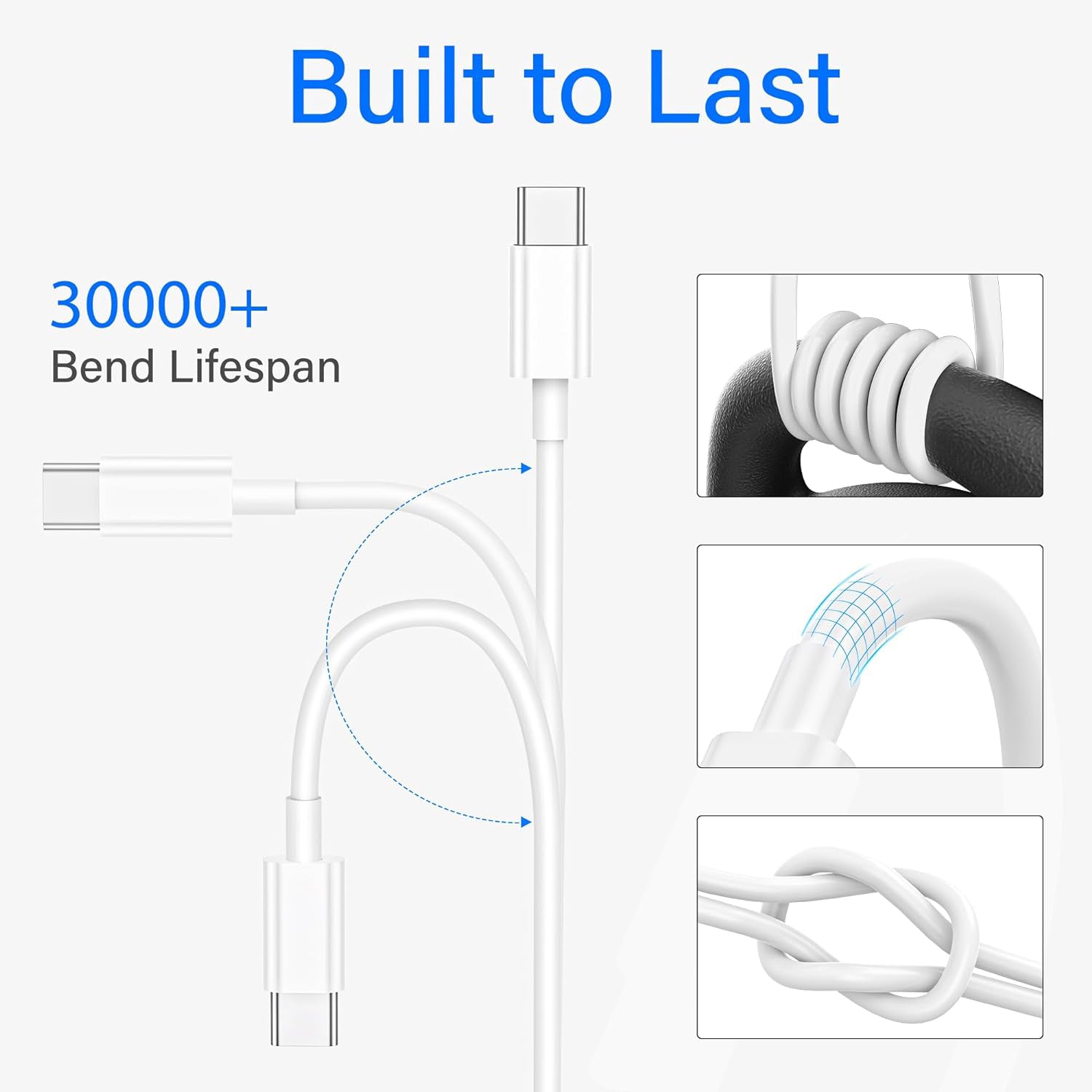 9FT USB C to USB C Fast Charging Cable for iPhone 15/15 Plus/15 Pro/15 Pro Max-White