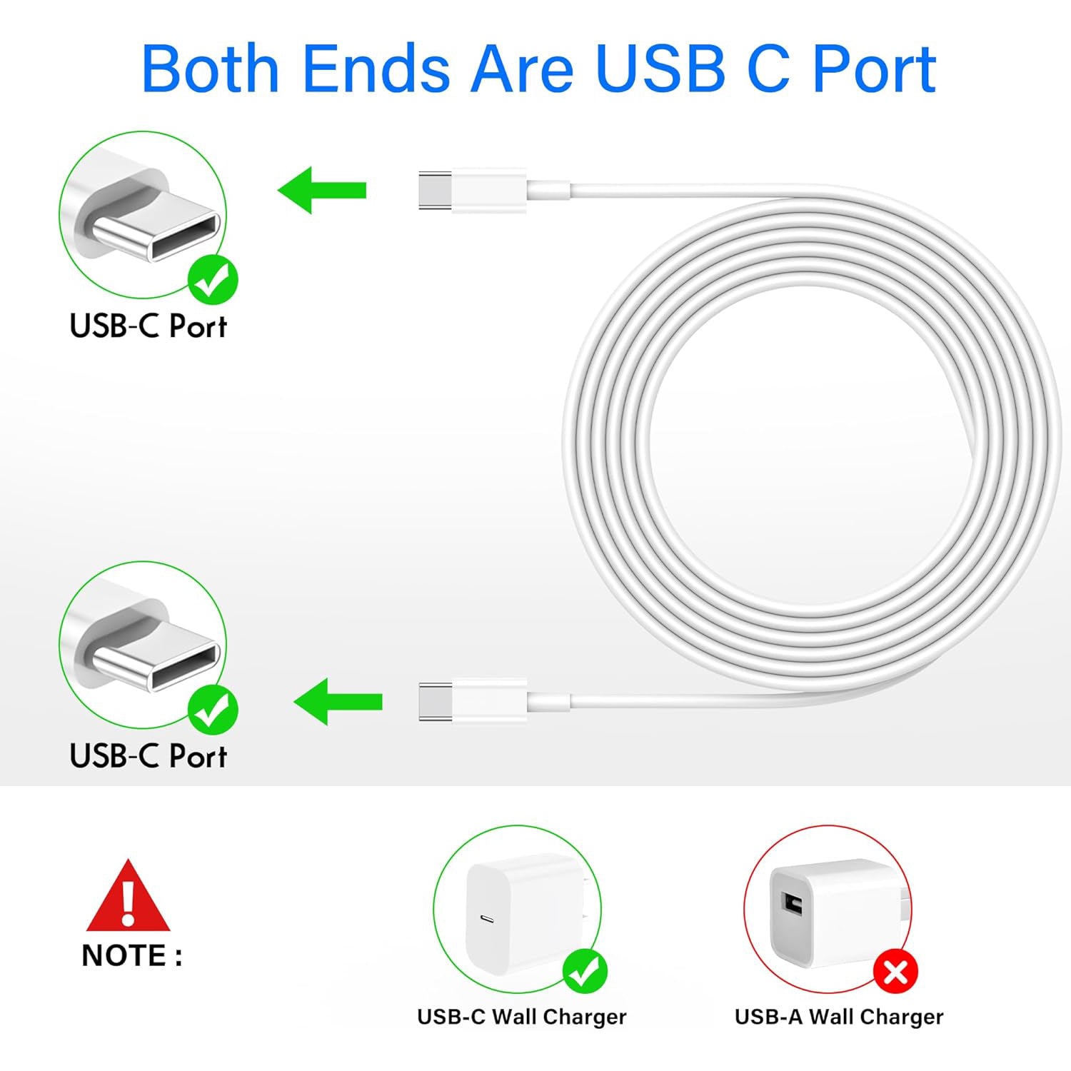 9FT USB C to USB C Fast Charging Cable for iPhone 15/15 Plus/15 Pro/15 Pro Max-White