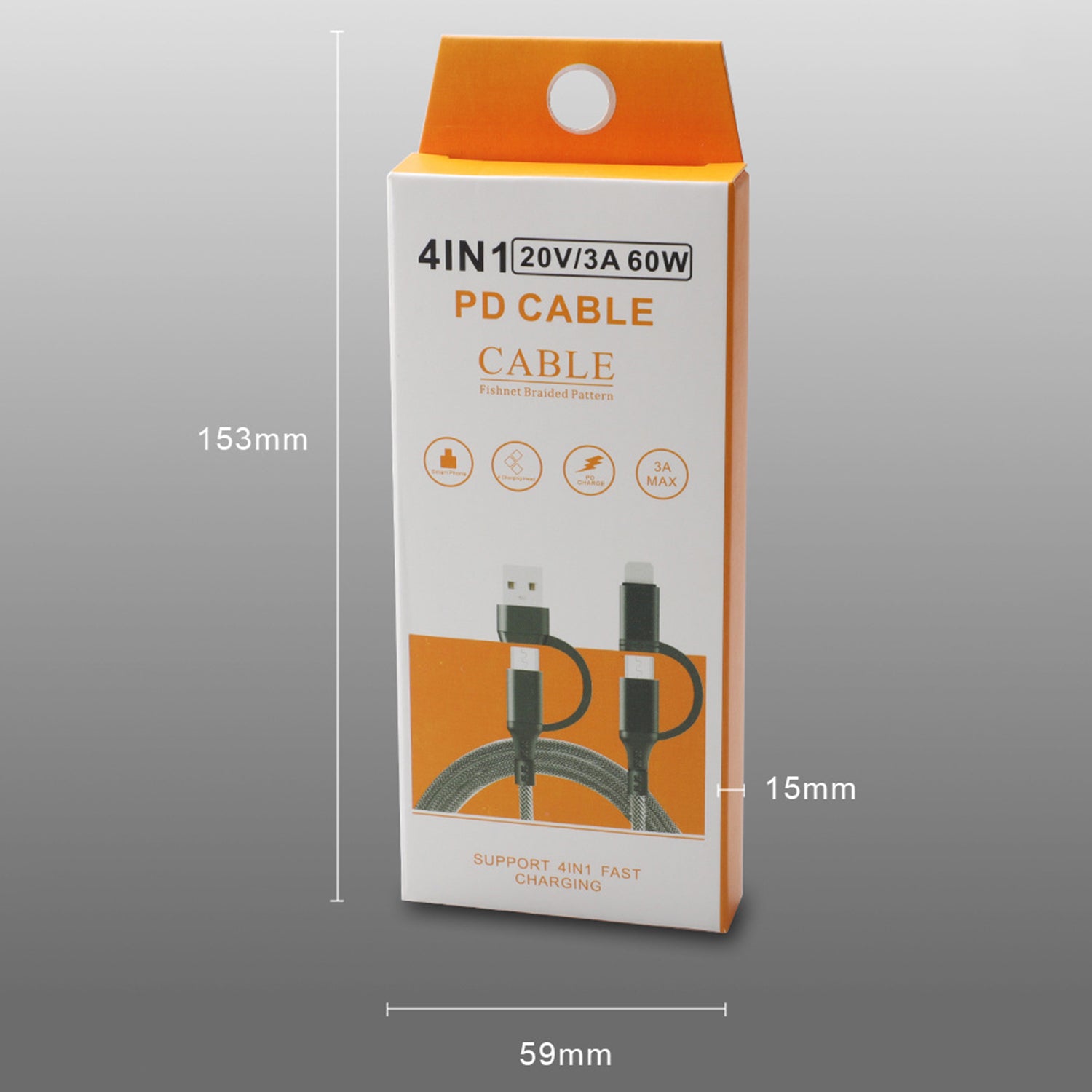 4 in 1 (Type-C/USB) to (Type-C/ Lightning) 65W fast charging cable-Black