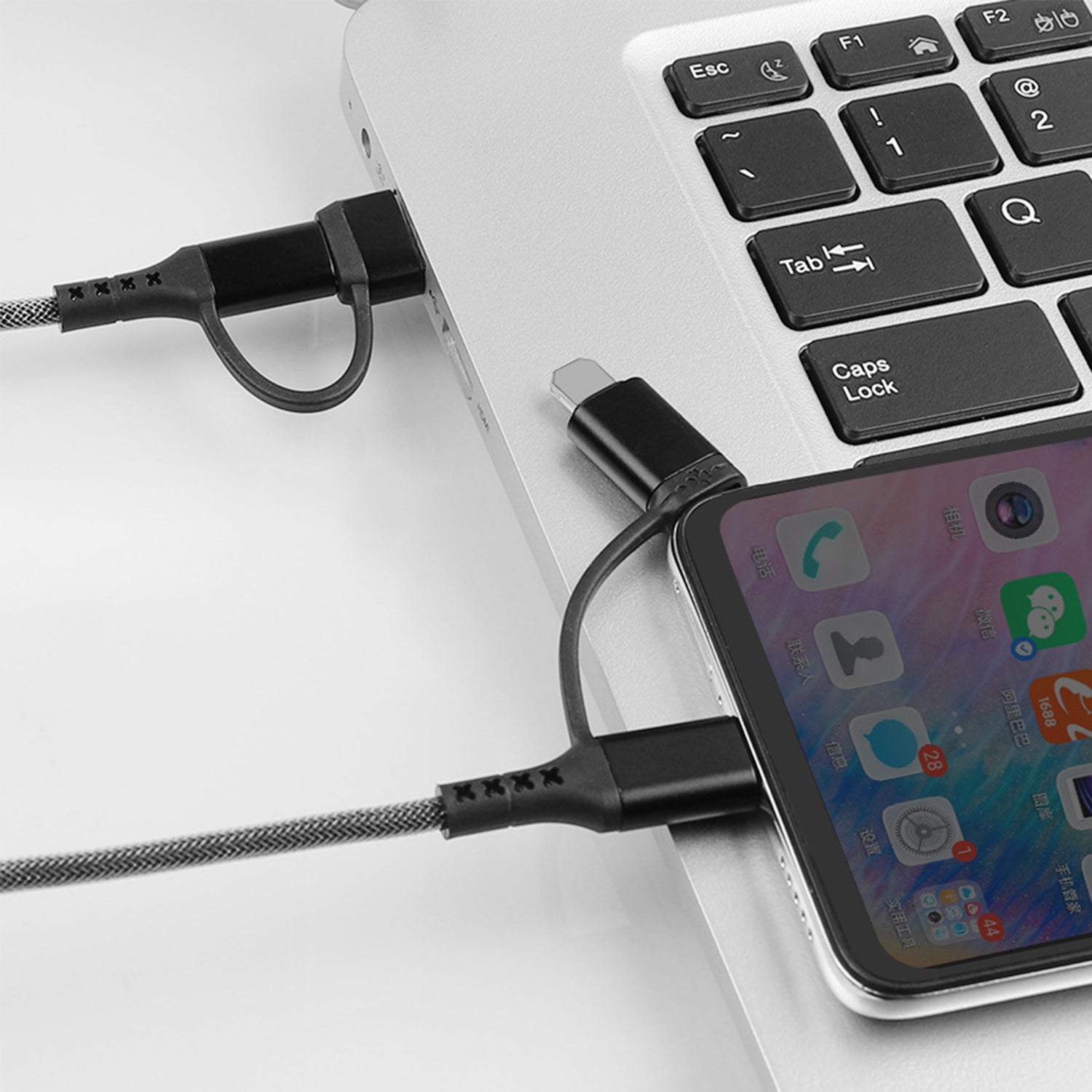 4 in 1 (Type-C/USB) to (Type-C/ Lightning) 65W fast charging cable-Black