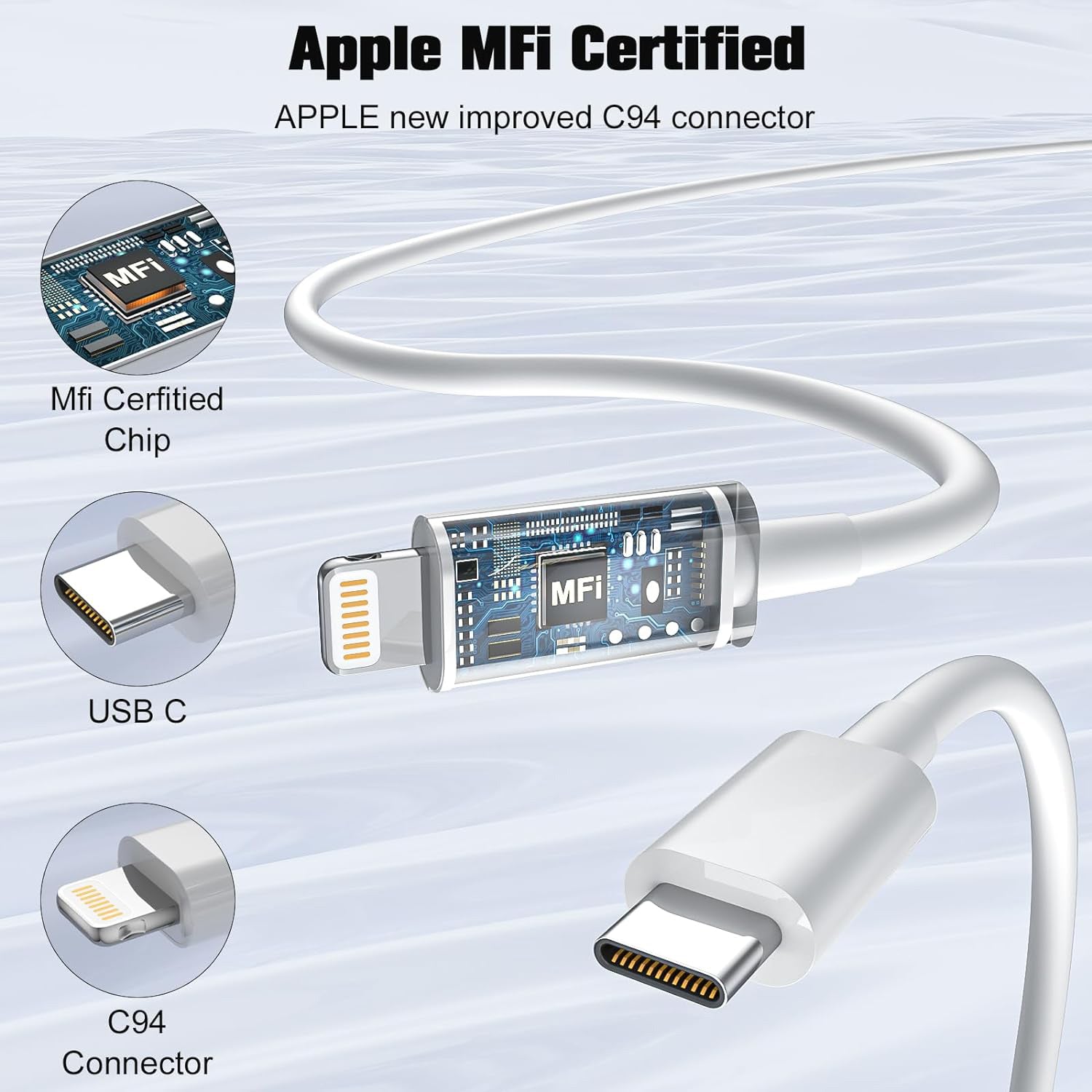 Lightning to Type-C Charging Cable for iPhone 12/12 Pro/ 11 Series (9FT)