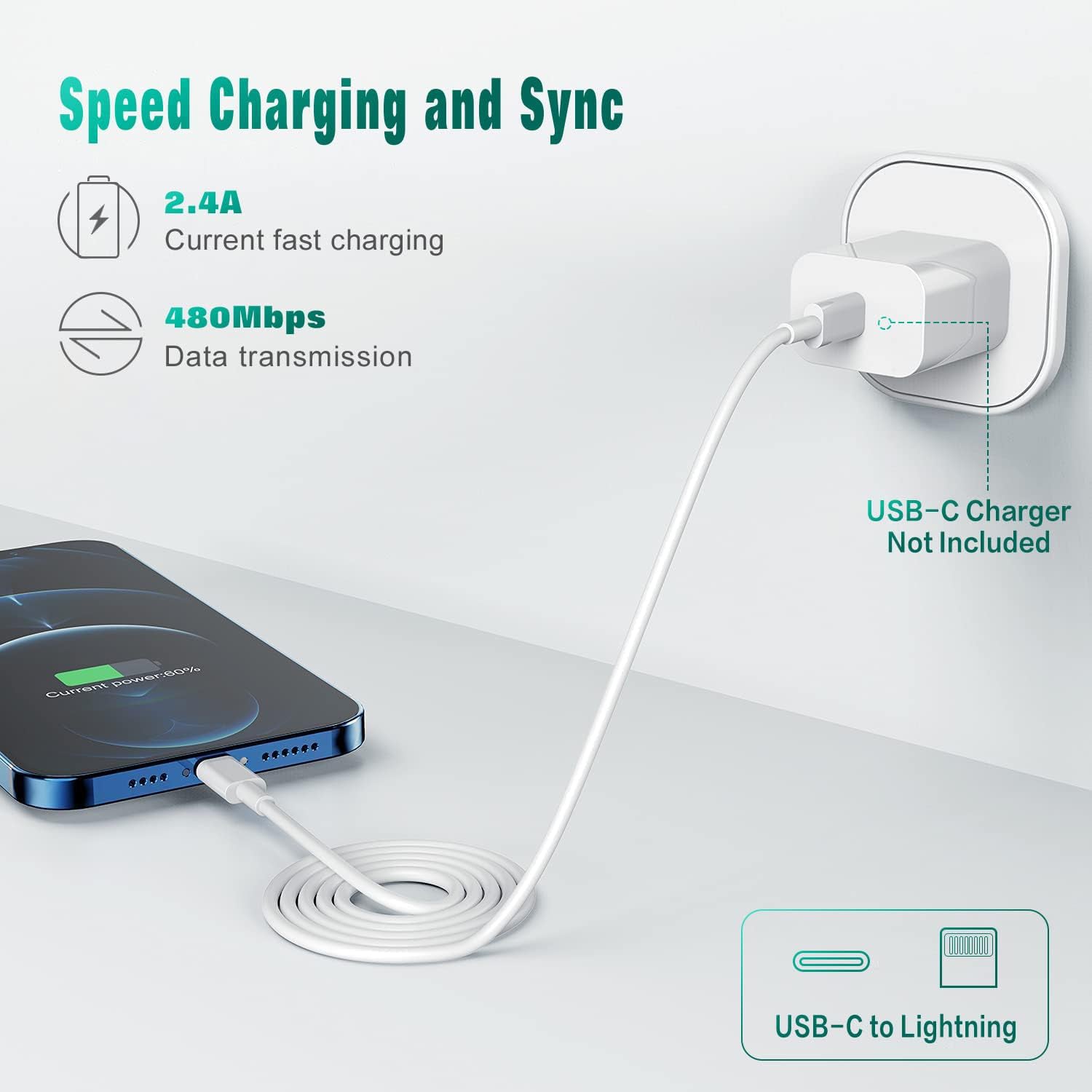 Lightning to Type-C Charging Cable for iPhone 12/12 Pro/ 11 Series (9FT)
