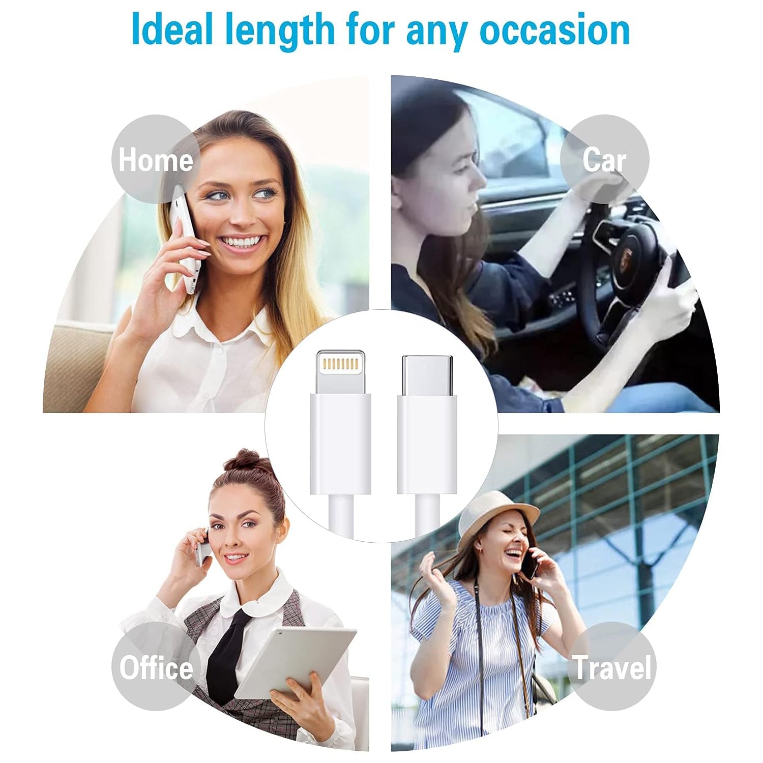 Lightning to Type-C Charging Cable for iPhone 12/12 Pro/ 11 Series (9FT)