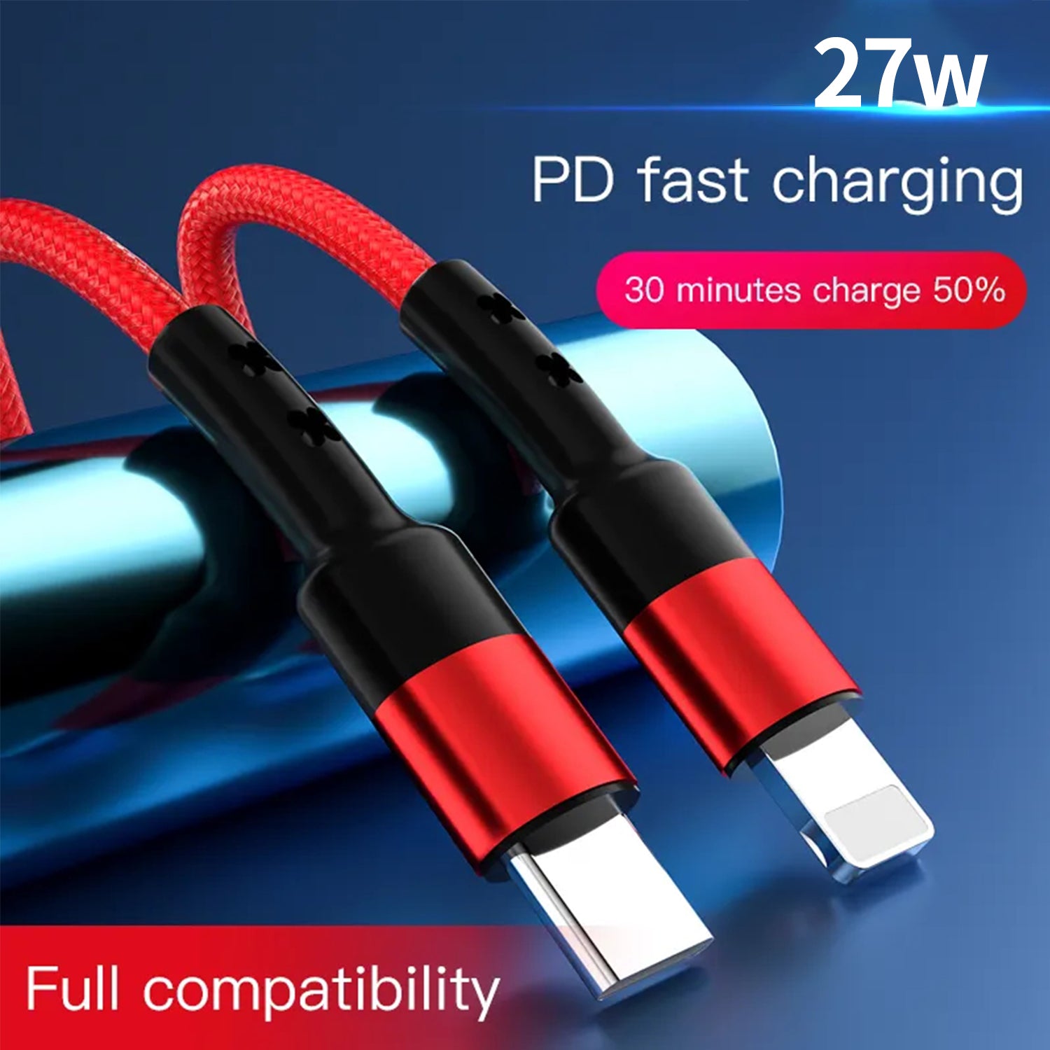 27W Lightning to Type-C Braided Data Fast Charge Cable Compatible With iPhone 15 Series