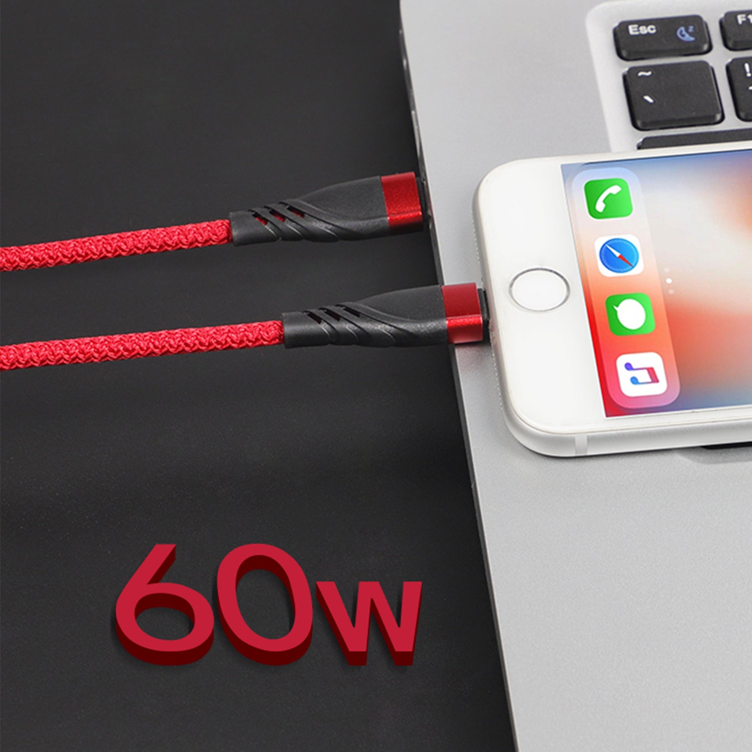 60W USB C to Lightning Cable 3FT Nylon Braided iPhone Cord Compatible With iPhone 15 Series