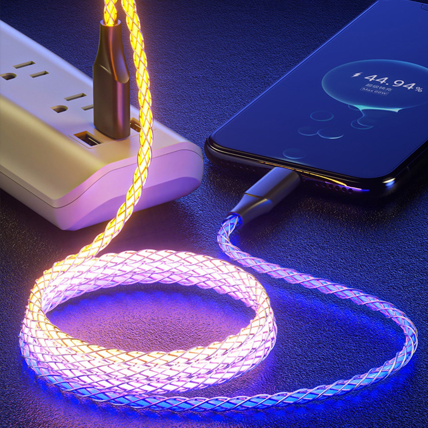 60W PD（Type-C to Type-C）LED luminous data cable-Black