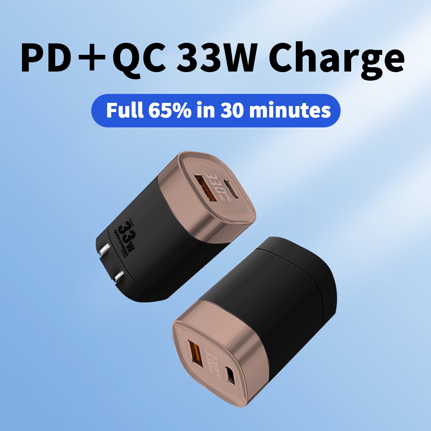 33W PD 2 port (Type-C+USB-A) is used for quick chargers