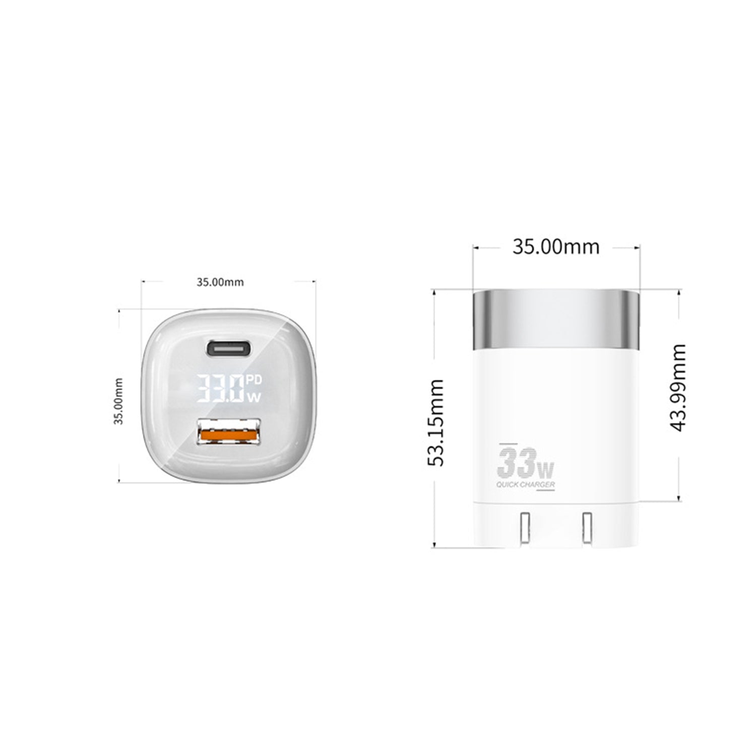 33W PD 2 port (Type-C+USB-A) is used for quick chargers