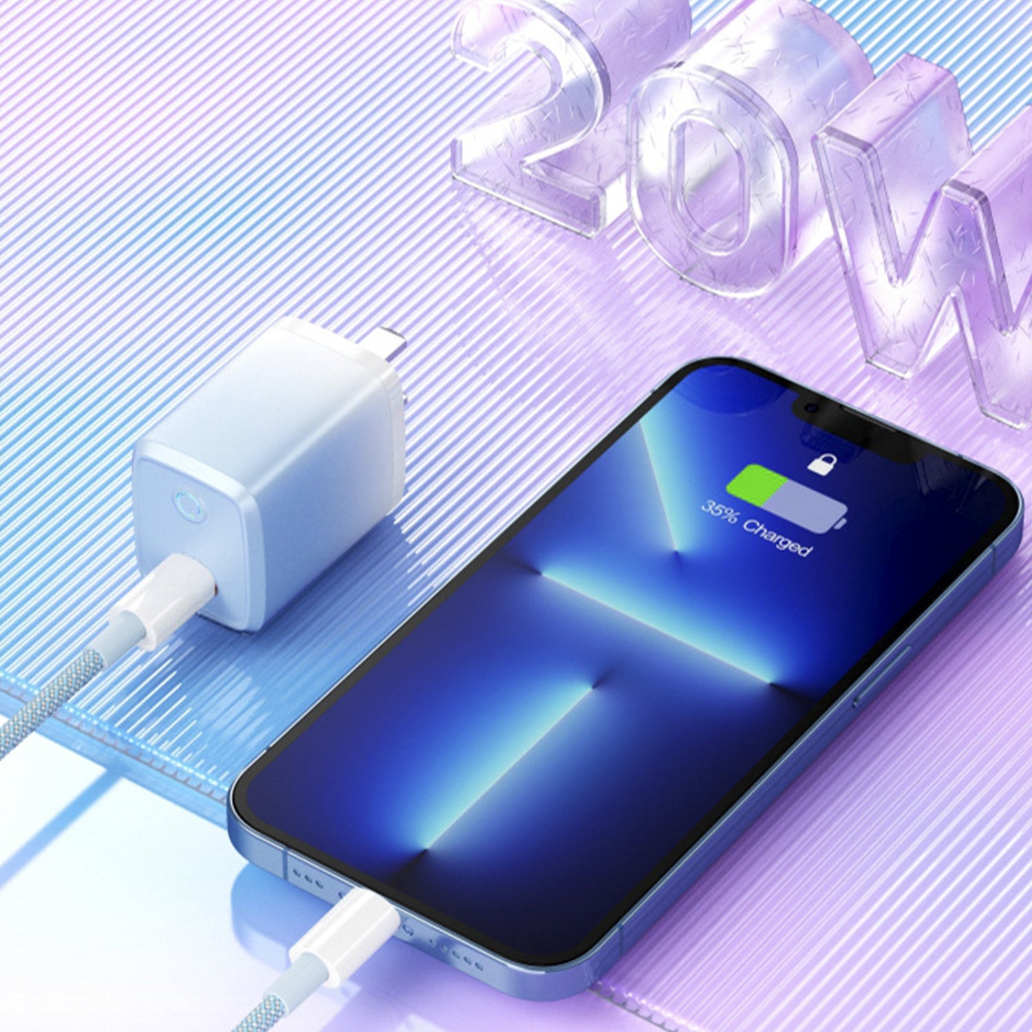 20W PD (Type-C+Lightning) dazzle  quick chargers-Blue