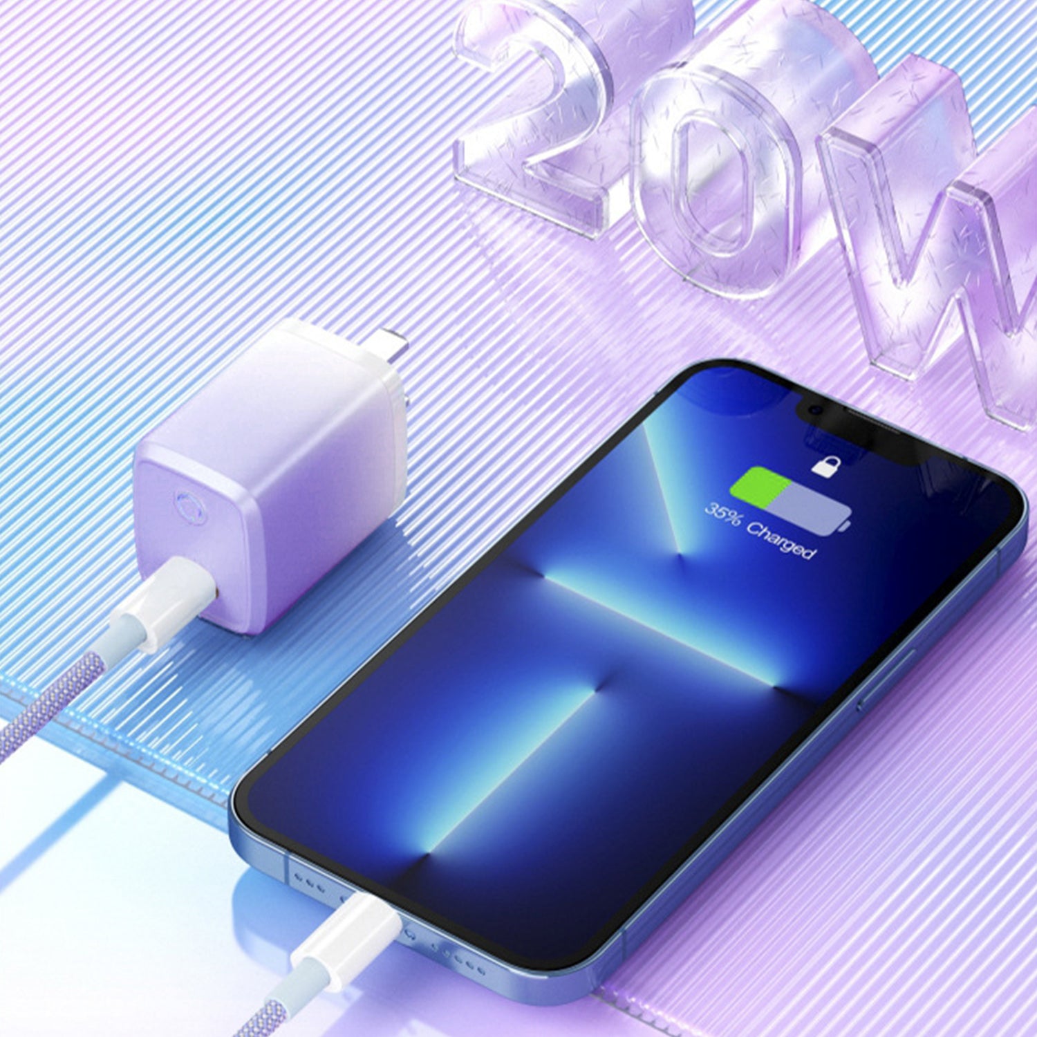 20W PD (Type-C+Lightning) dazzle  quick chargers-Blue