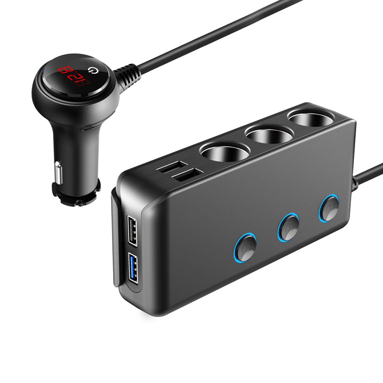Voltage display function 3 in 1 4 USB cigarette car charger with quick charger