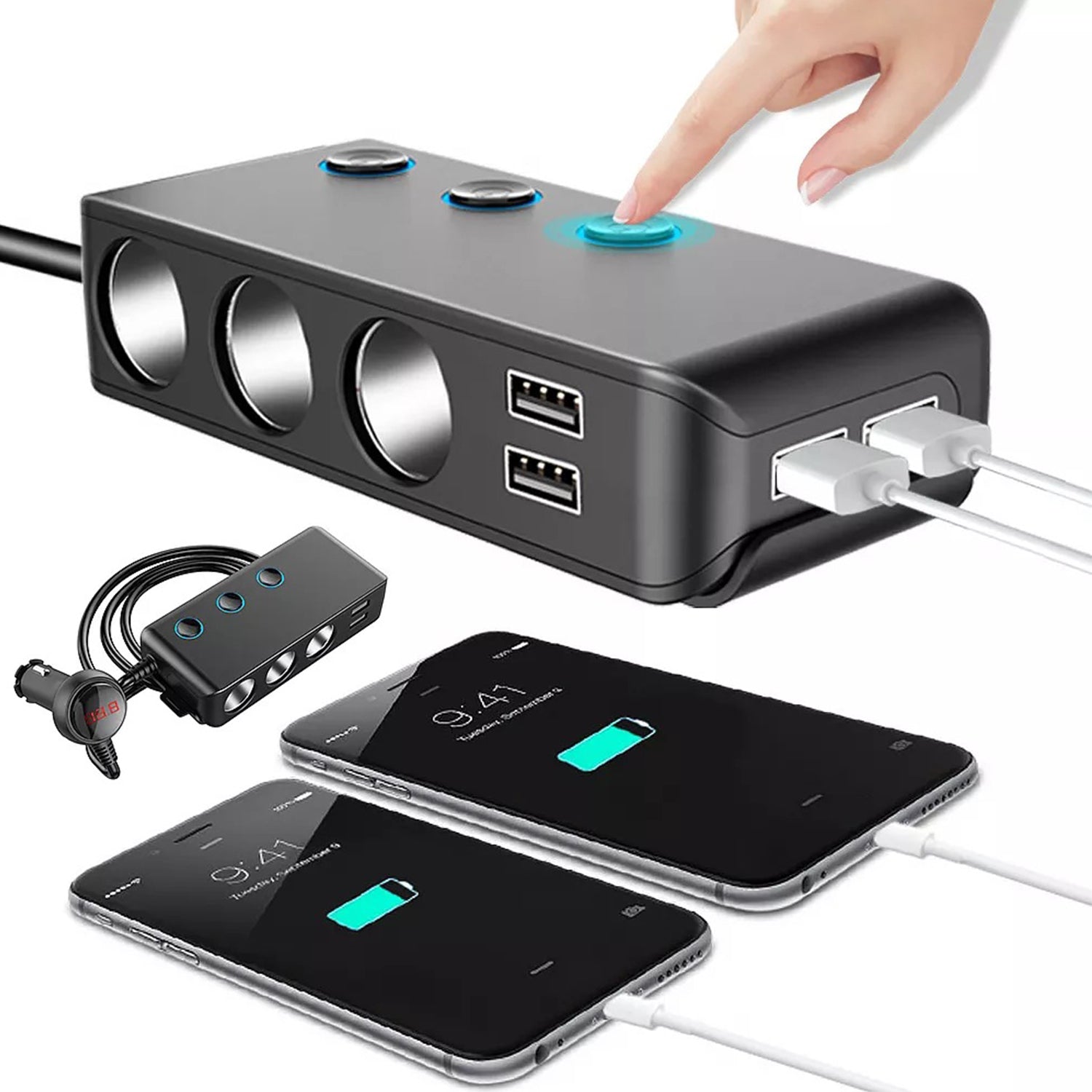 Voltage display function 3 in 1 4 USB cigarette car charger with quick charger
