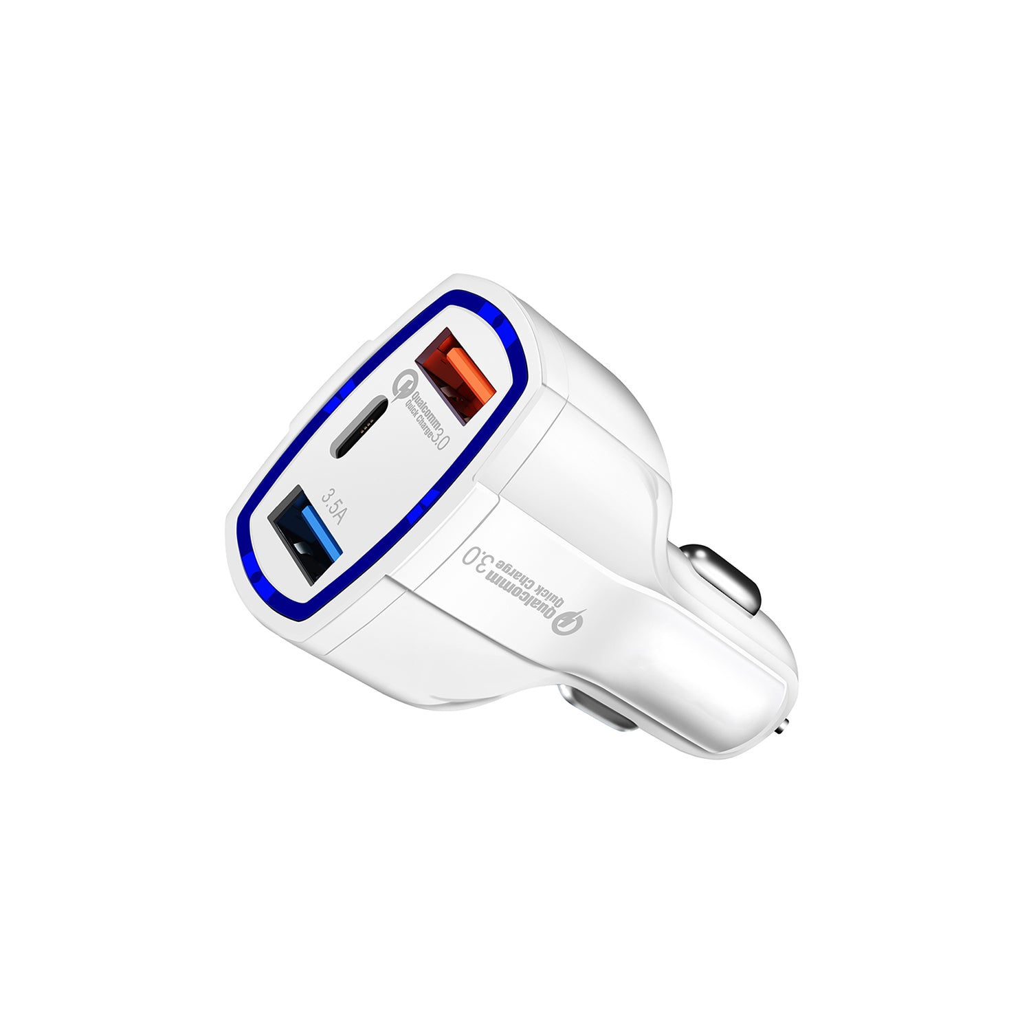 3 Ports (QC3.0+USB3.5+Type C) Car Adapter for iPhone 13/12/11 and Other Devices