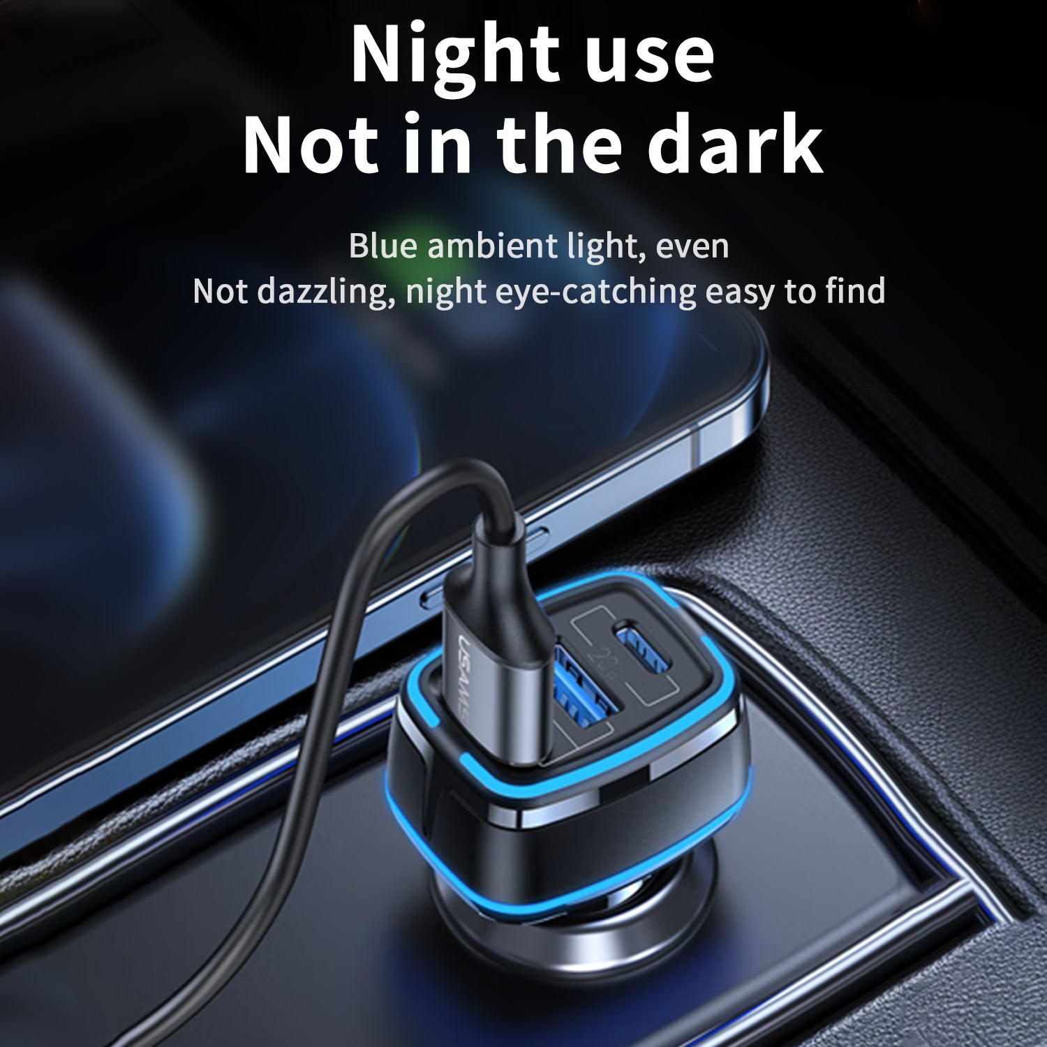 20W three-port (USB3.0 + Type-c) LED lights  automotive adapters-White