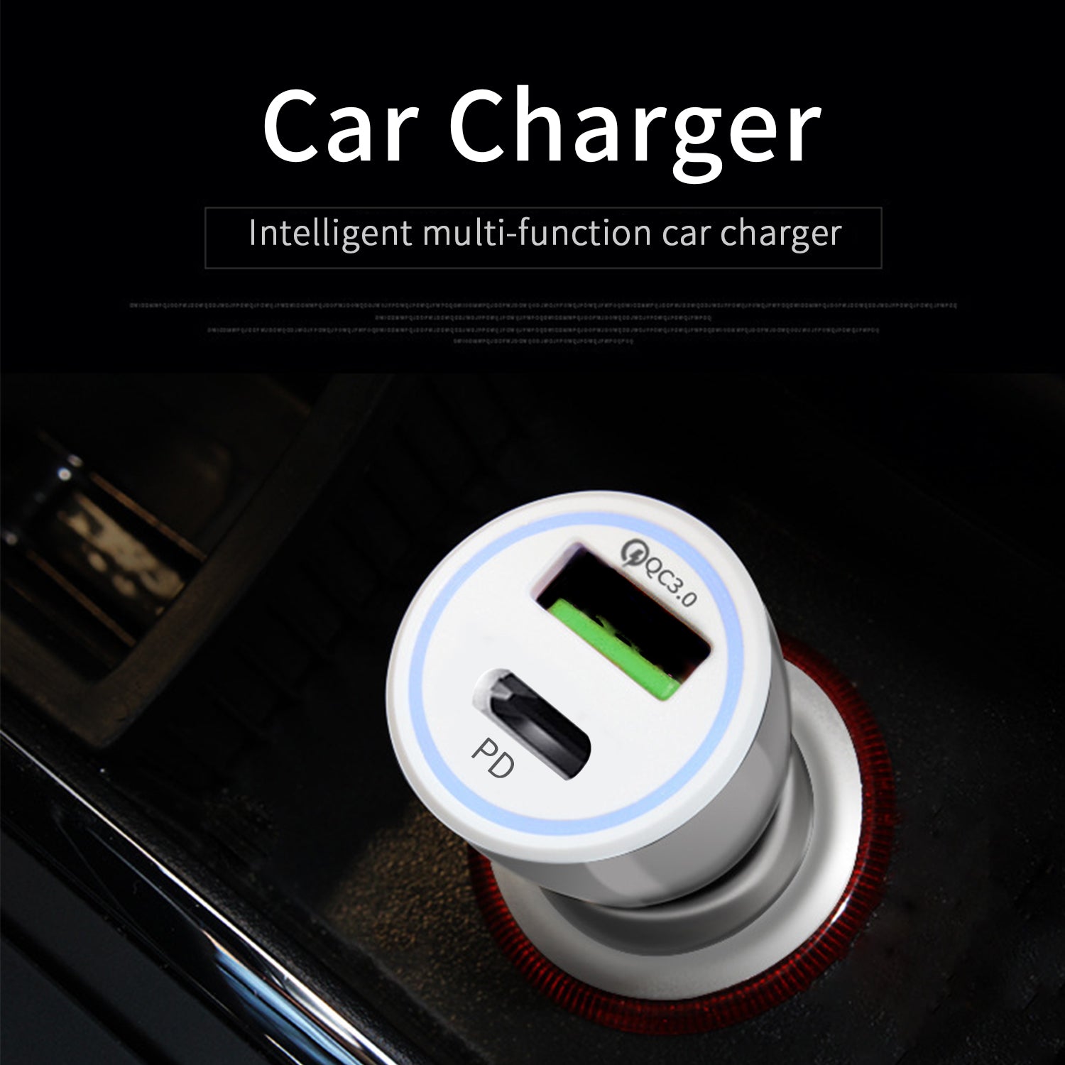 20W (USB3.0 + Type-c)2-port LED lights  automotive adapters