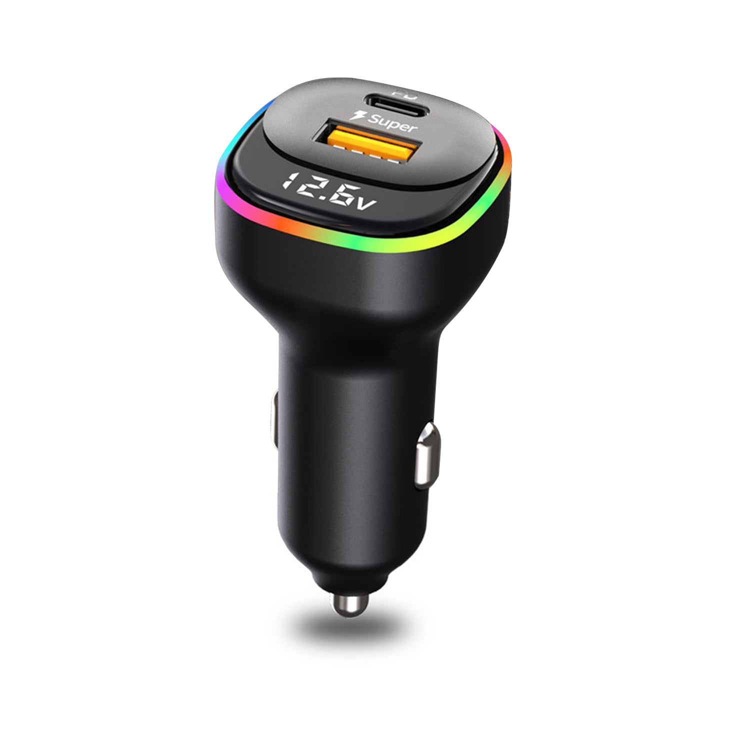 65W (USB3.0 + Type-c)2-port LED lights  automotive adapters-Black