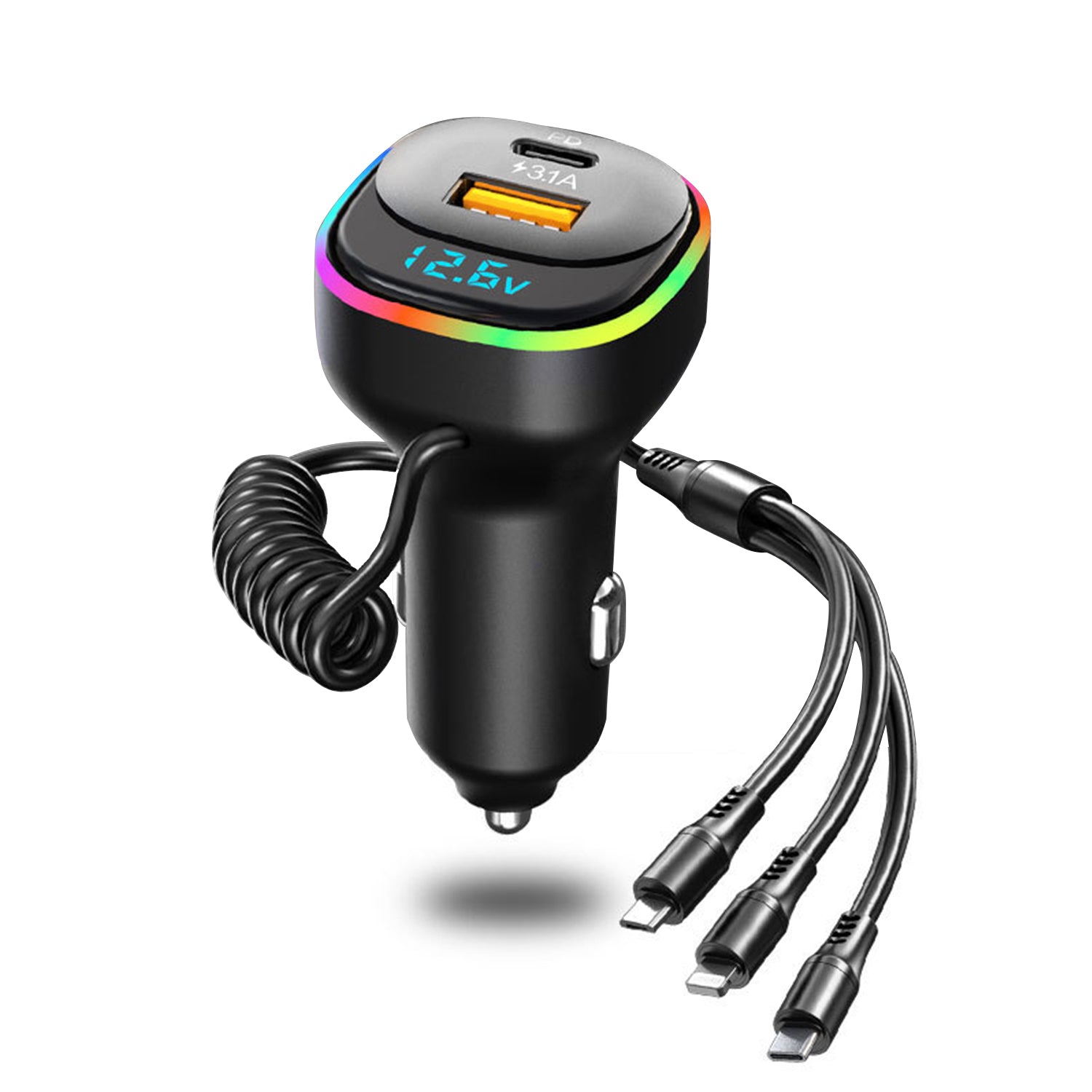 PD 65W+QC3.0 3in1 Charging line Multifunctional vehicle Fast Charging Adapter Compatible With iPhone 15 Series