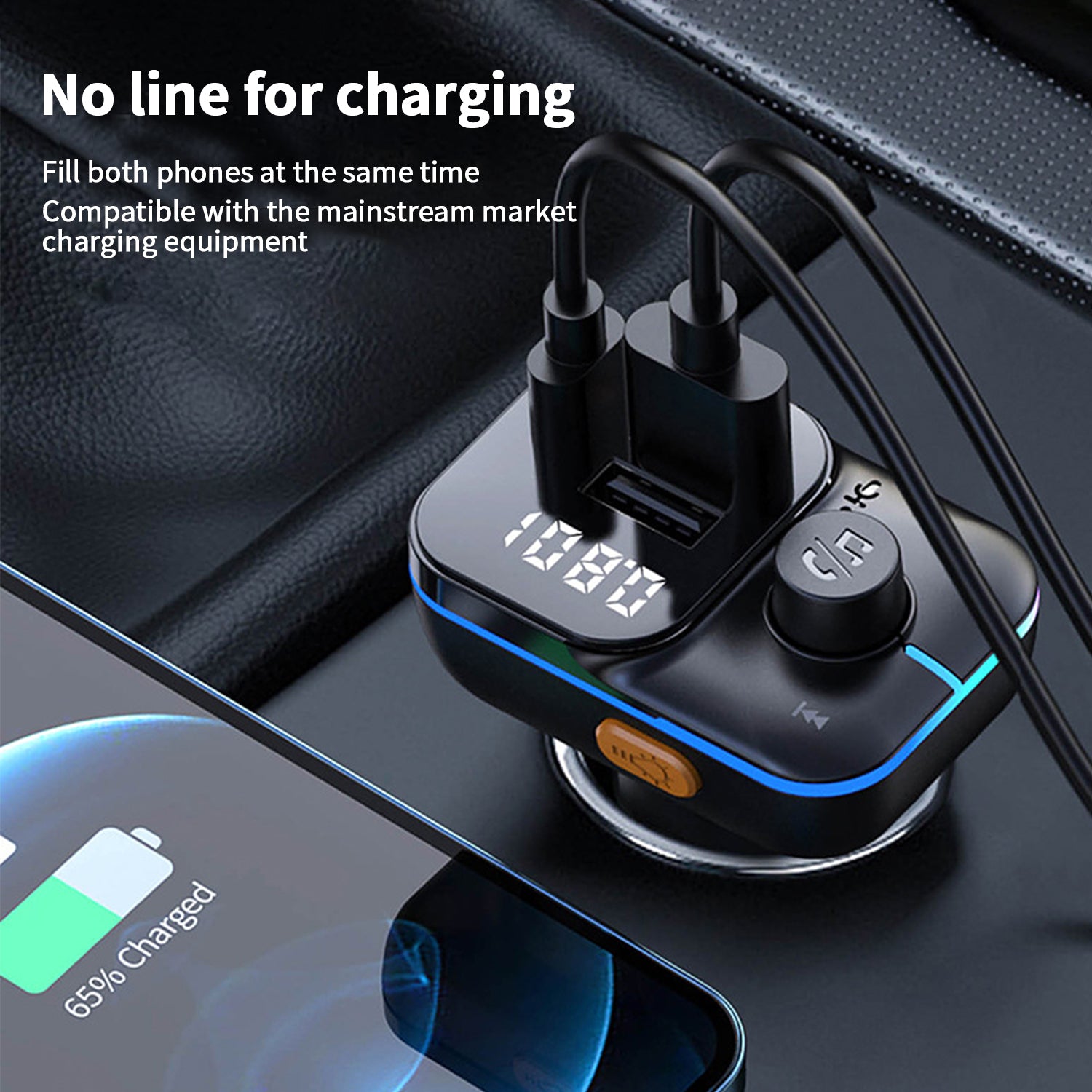 3 in1 Car charger，Bluetooth hands-free FM transmitter MP3 bluetooth player multifunction colorful charging