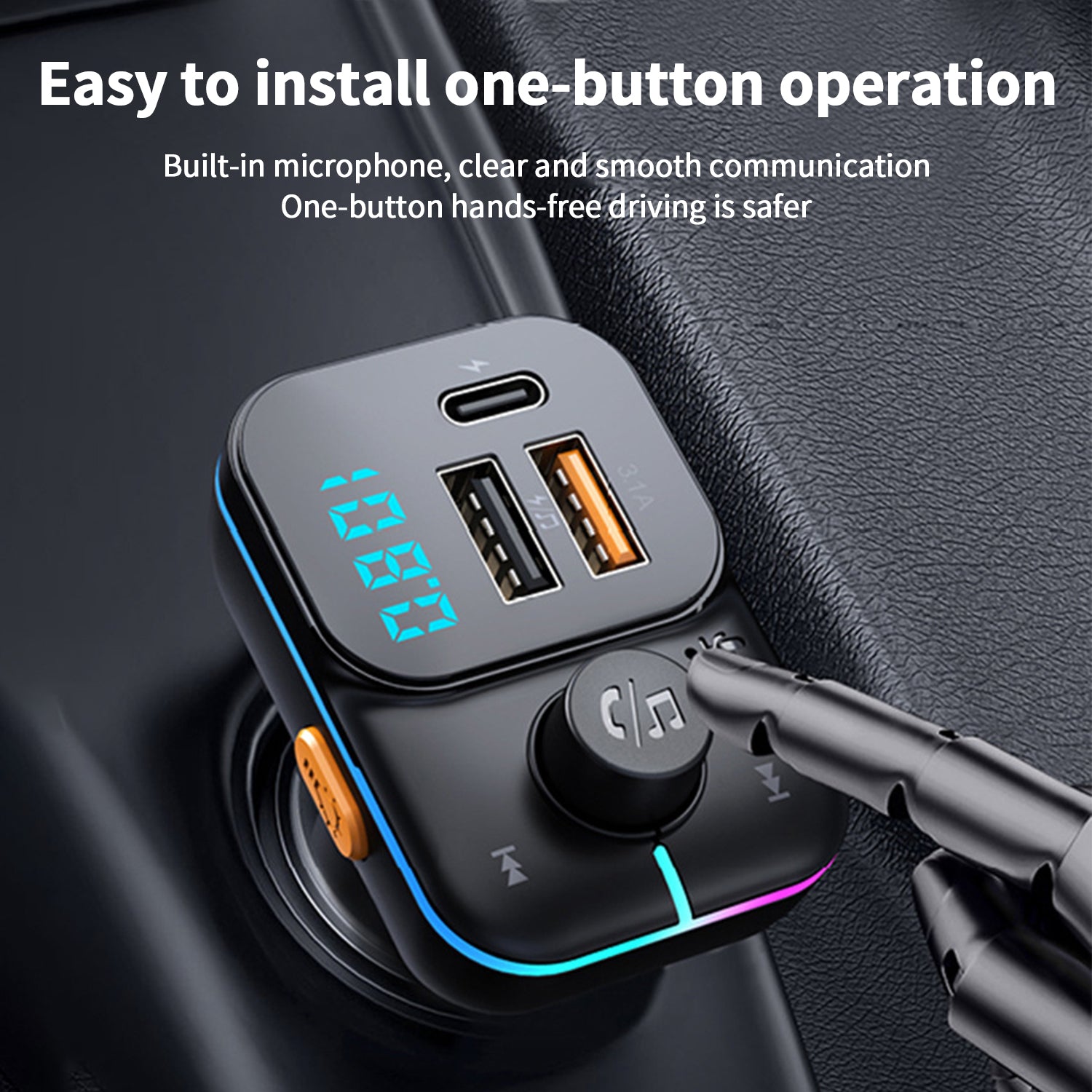 3 in1 Car charger，Bluetooth hands-free FM transmitter MP3 bluetooth player multifunction colorful charging
