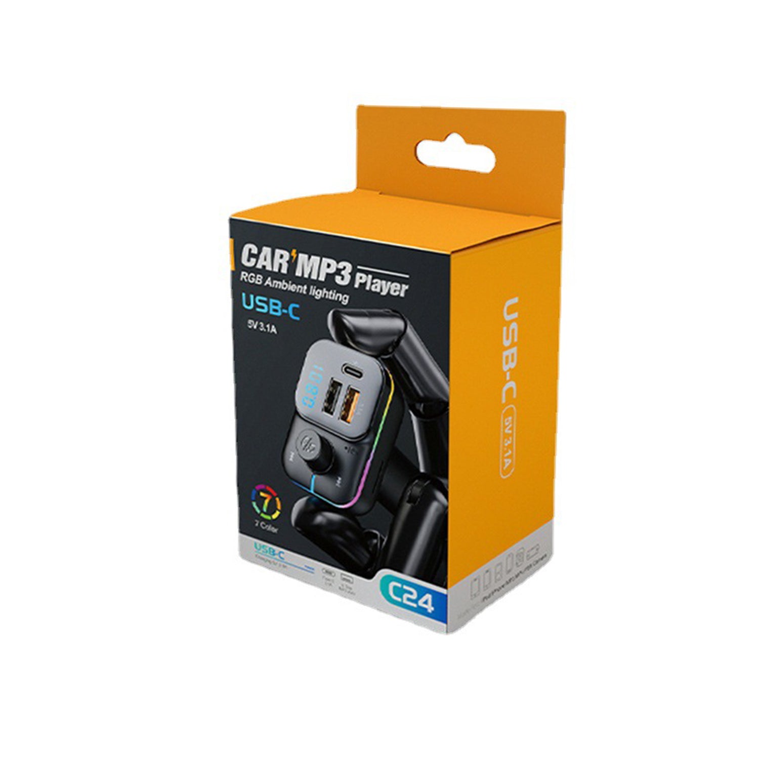 3 in1 Car charger，Bluetooth hands-free FM transmitter MP3 bluetooth player multifunction colorful charging