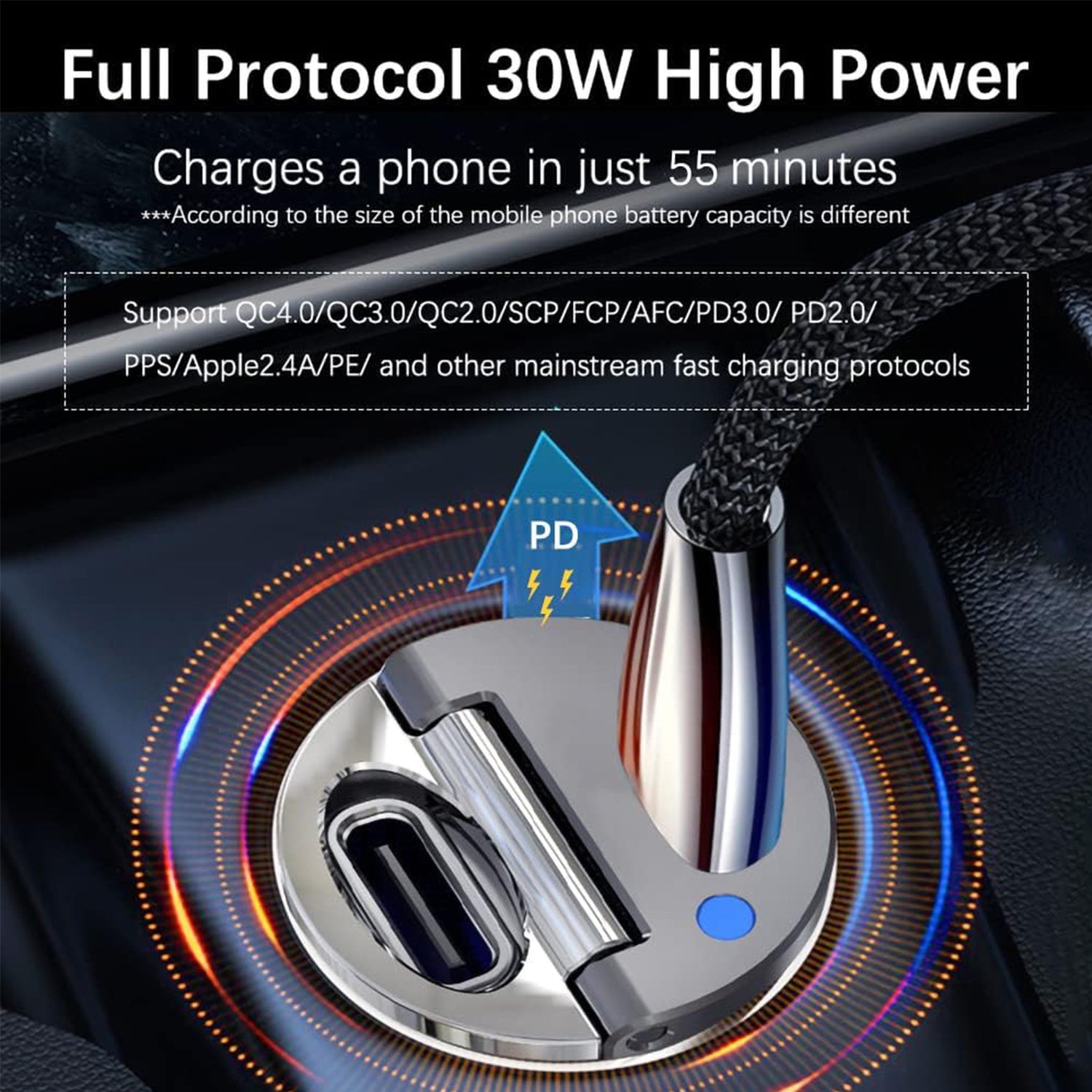 30W(2 Type-c ports) pull ring car charger